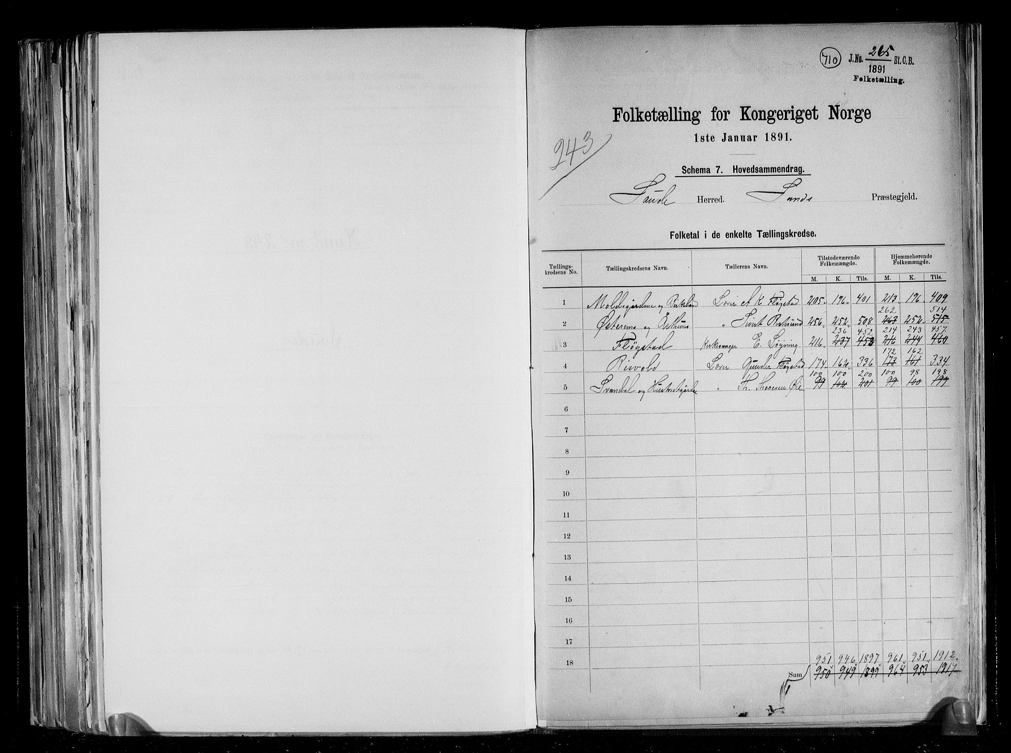 RA, 1891 census for 1135 Sauda, 1891, p. 2