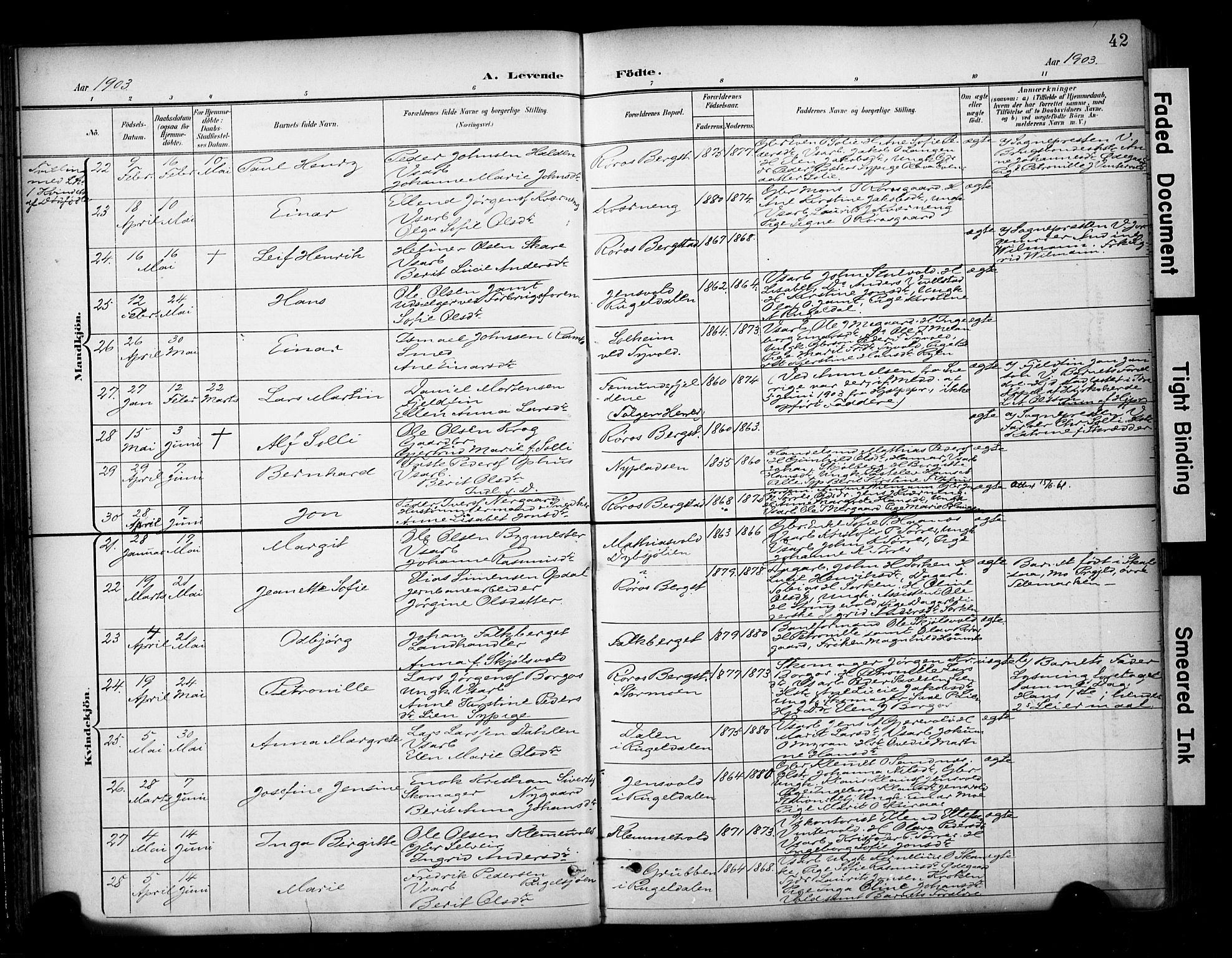 Ministerialprotokoller, klokkerbøker og fødselsregistre - Sør-Trøndelag, AV/SAT-A-1456/681/L0936: Parish register (official) no. 681A14, 1899-1908, p. 42