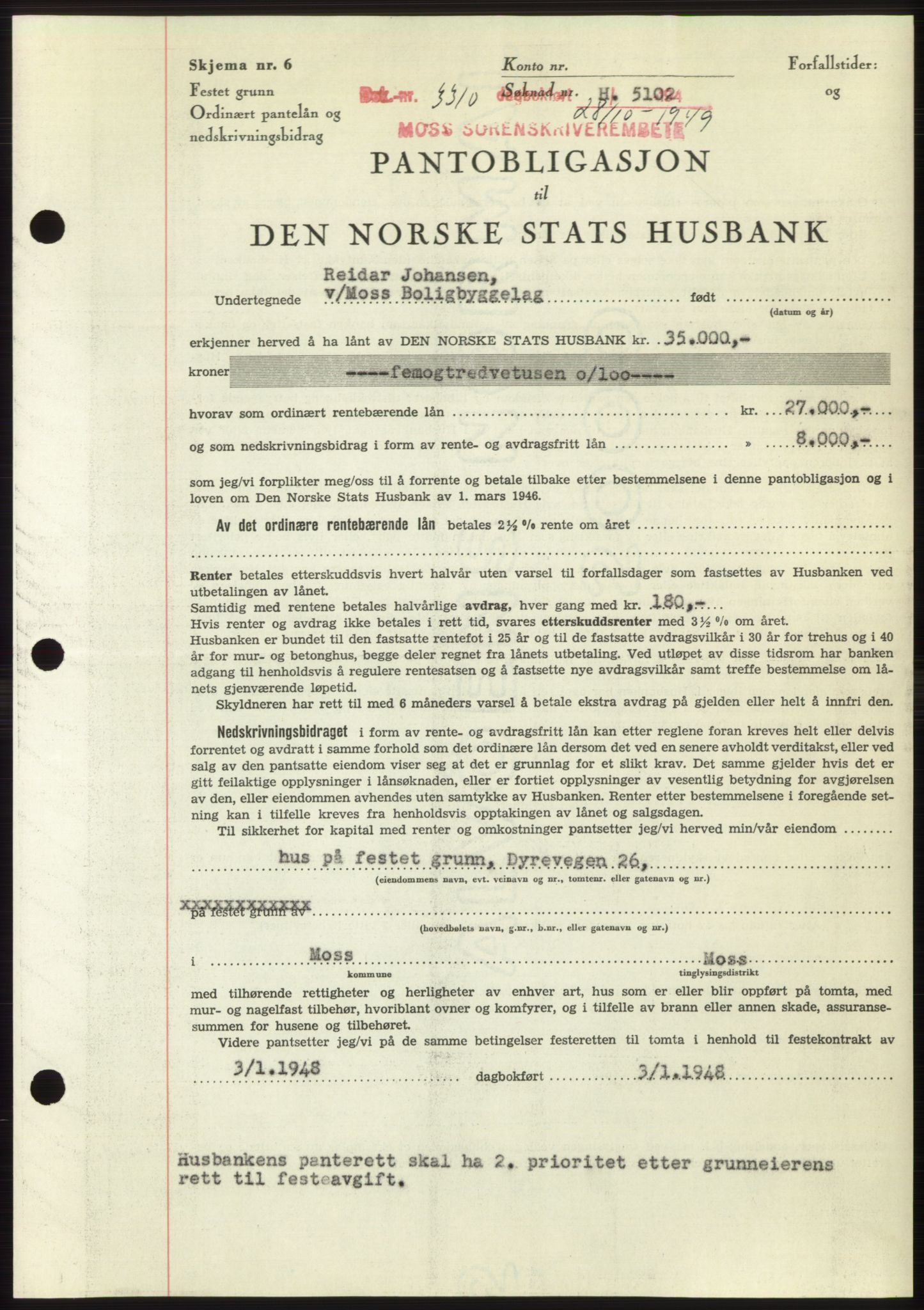 Moss sorenskriveri, SAO/A-10168: Mortgage book no. B23, 1949-1950, Diary no: : 3310/1949