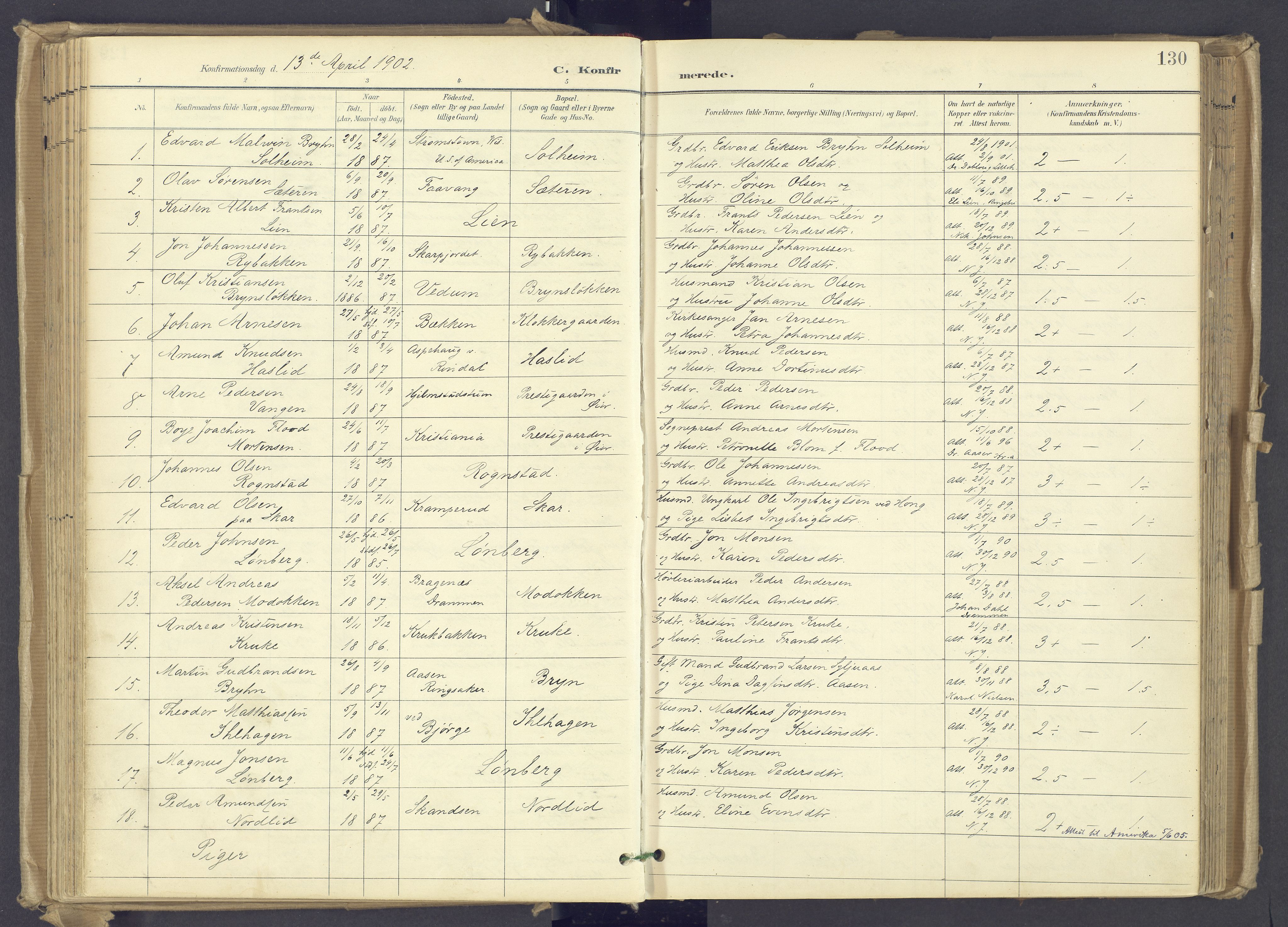 Øyer prestekontor, AV/SAH-PREST-084/H/Ha/Haa/L0012: Parish register (official) no. 12, 1897-1920, p. 130