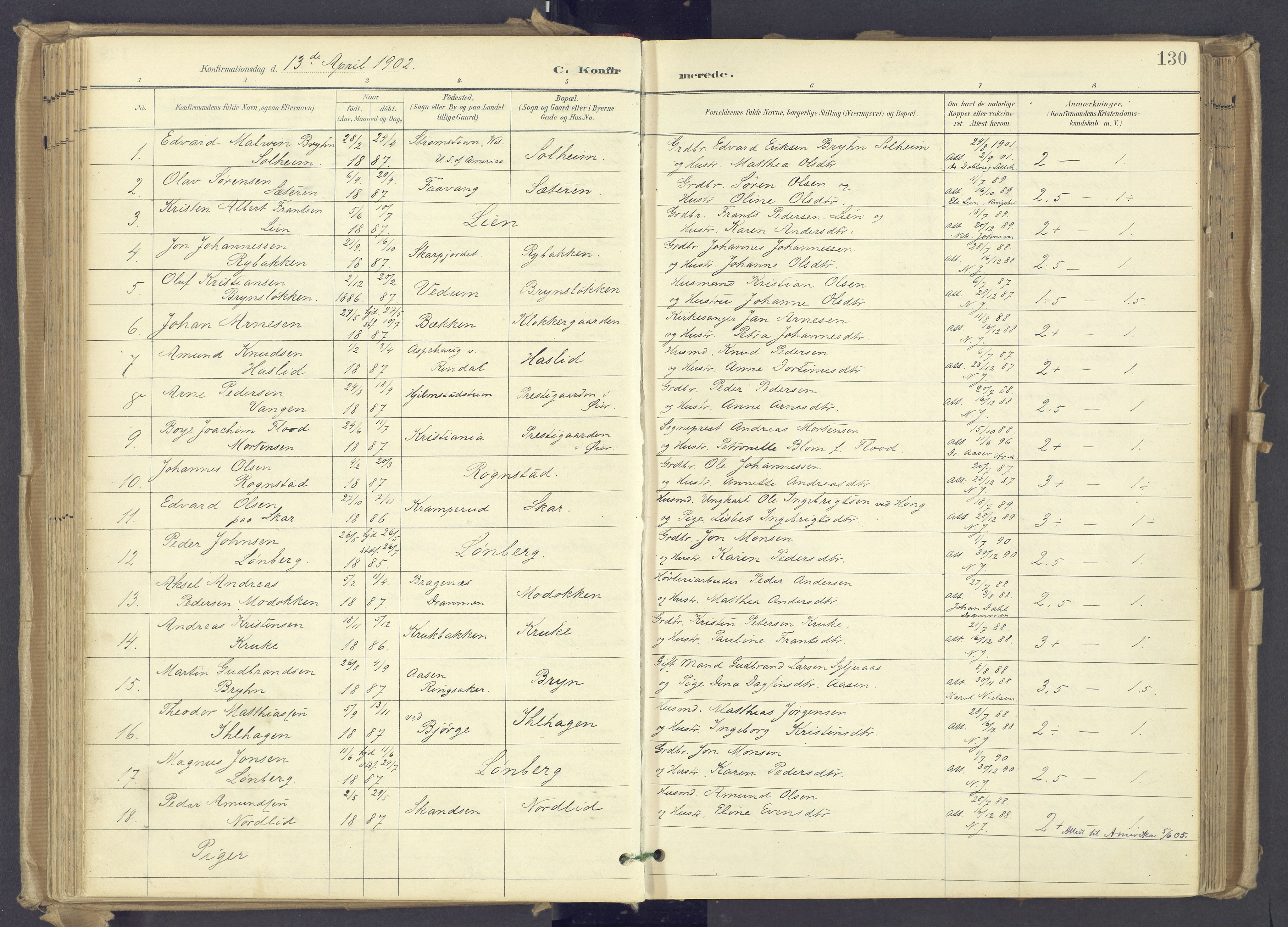 Øyer prestekontor, SAH/PREST-084/H/Ha/Haa/L0012: Parish register (official) no. 12, 1897-1920, p. 130