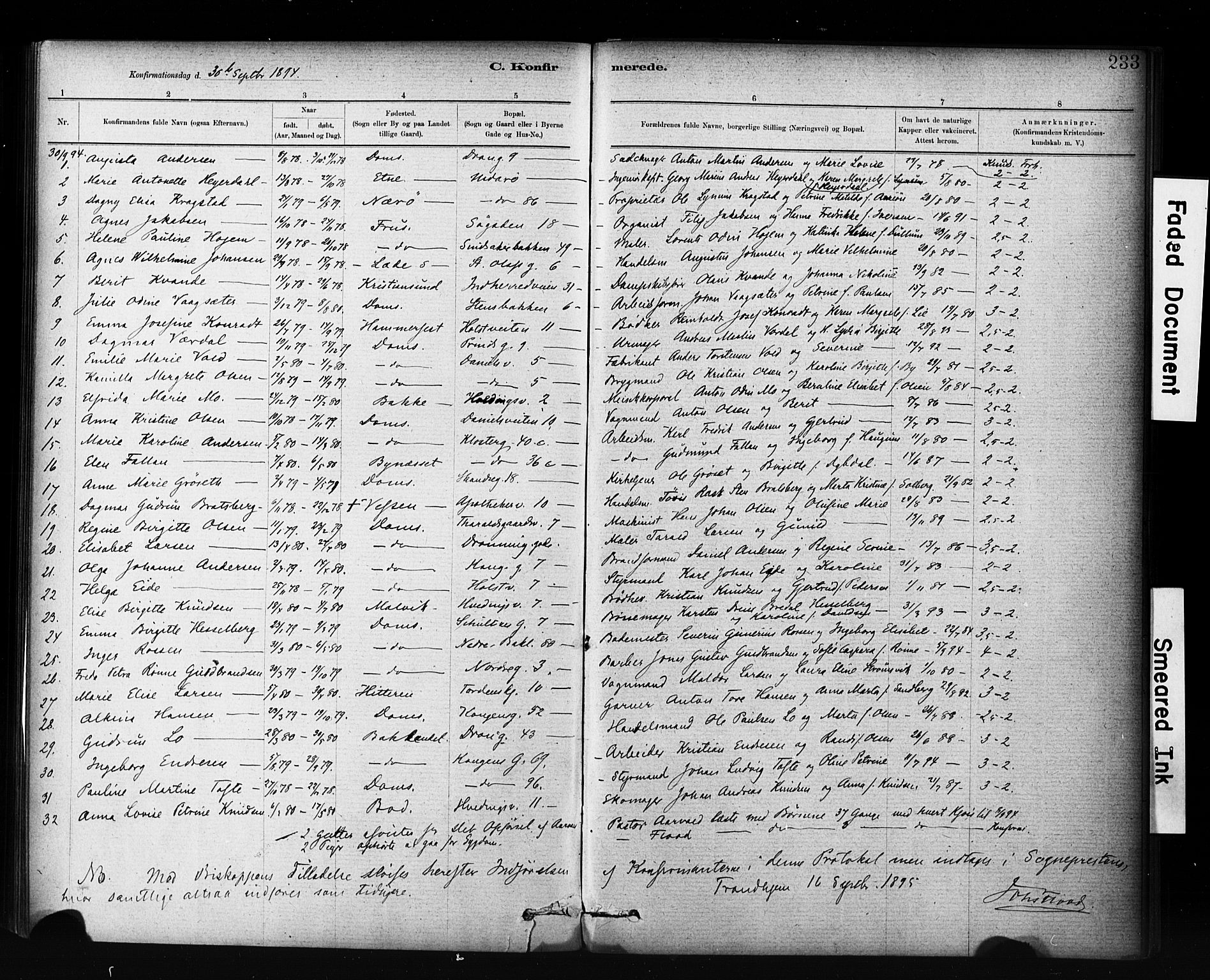 Ministerialprotokoller, klokkerbøker og fødselsregistre - Sør-Trøndelag, SAT/A-1456/601/L0071: Curate's parish register no. 601B04, 1882-1931, p. 233