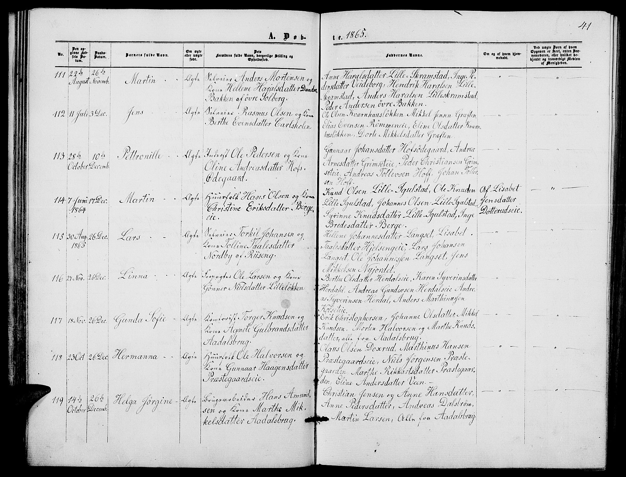 Løten prestekontor, SAH/PREST-022/L/La/L0004: Parish register (copy) no. 4, 1863-1877, p. 41