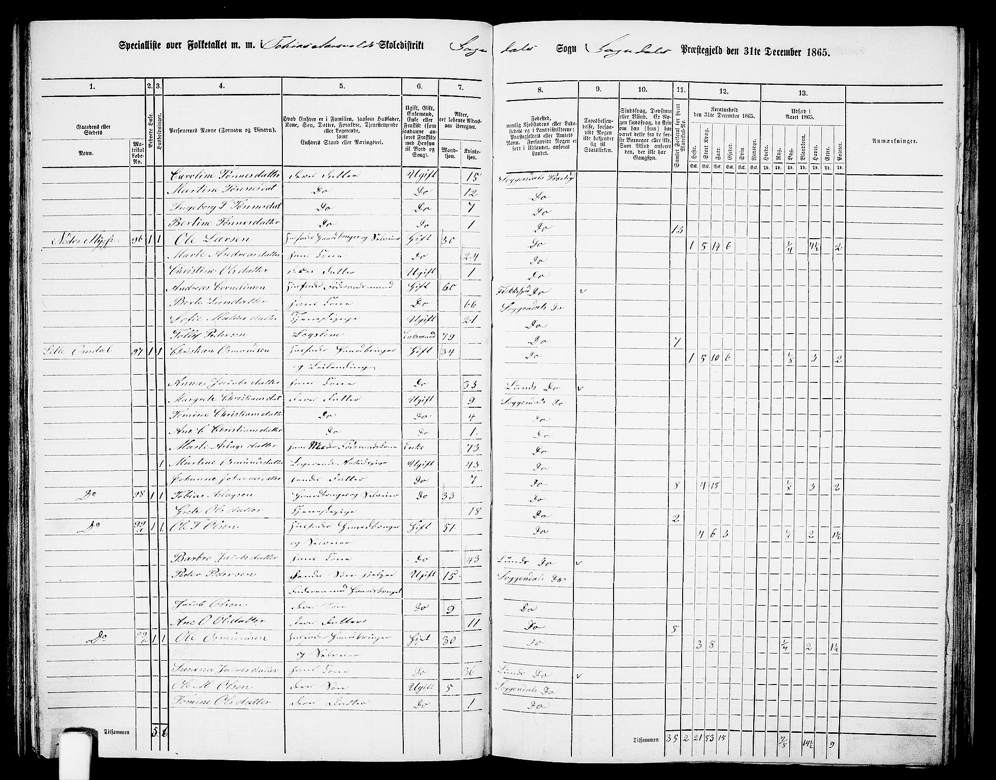 RA, 1865 census for Sokndal, 1865, p. 73