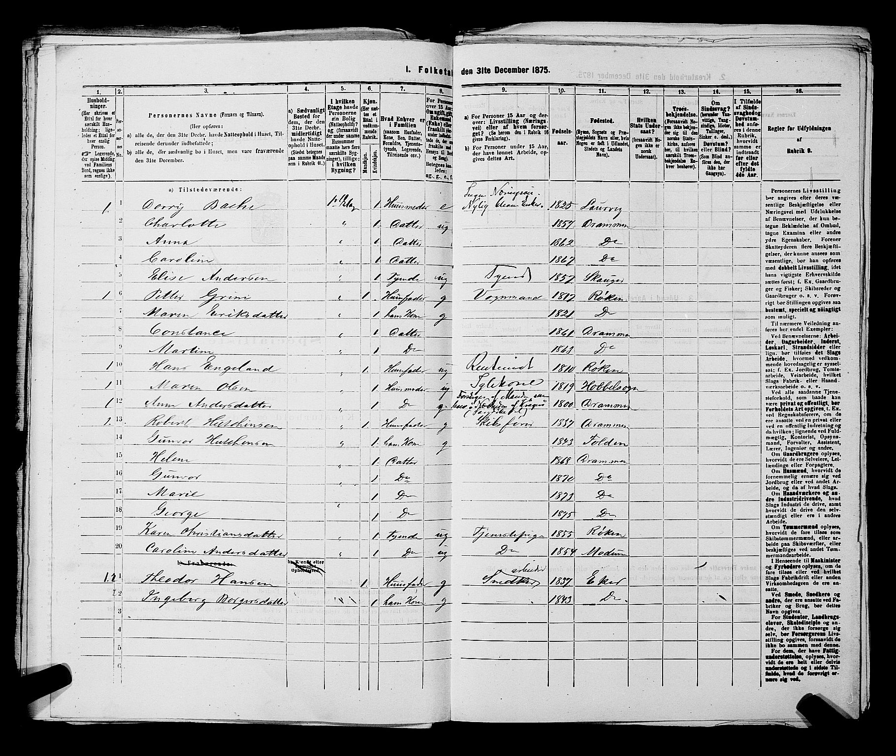 SAKO, 1875 census for 0602 Drammen, 1875, p. 2039