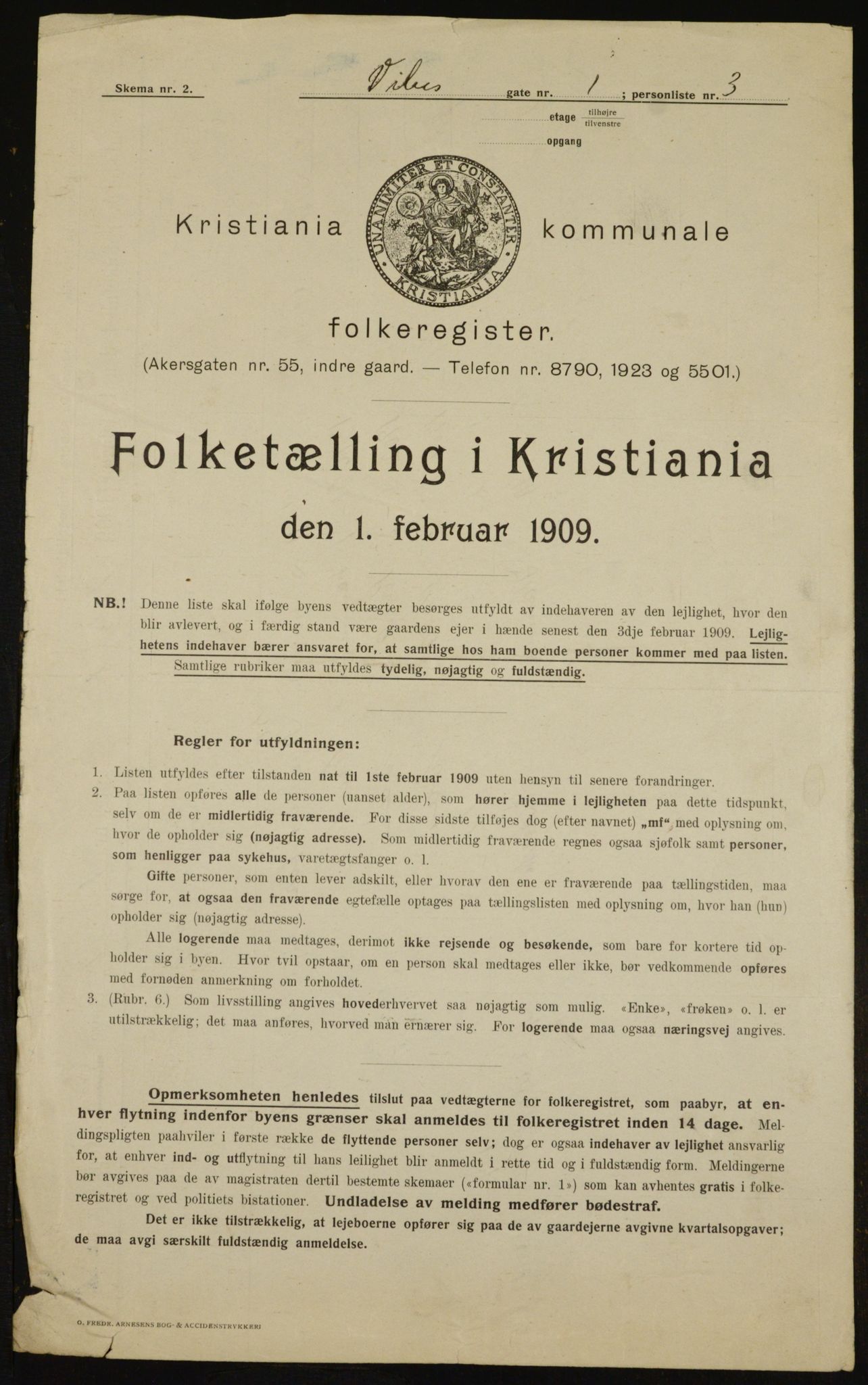 OBA, Municipal Census 1909 for Kristiania, 1909, p. 111185