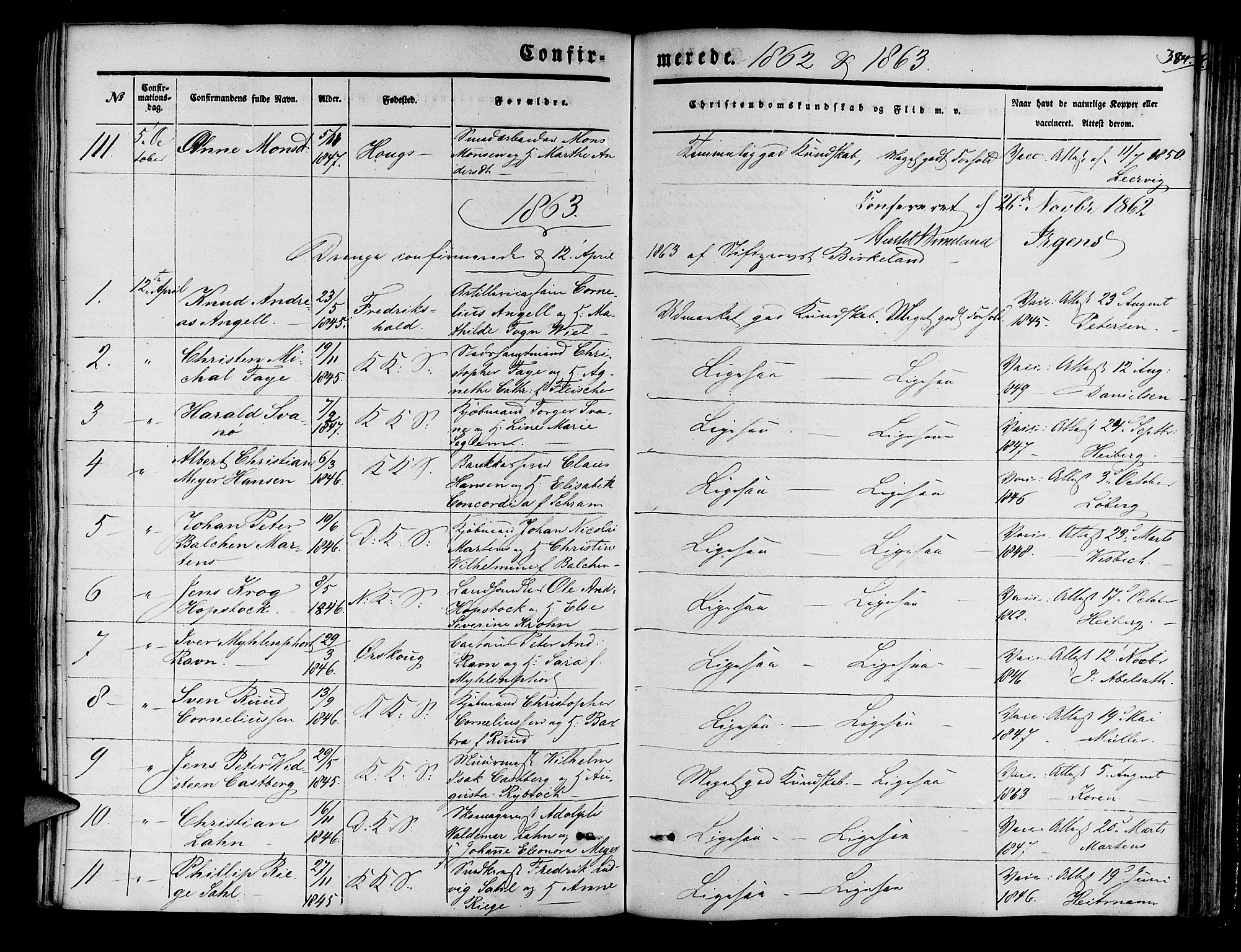 Korskirken sokneprestembete, SAB/A-76101/H/Hab: Parish register (copy) no. C 1, 1839-1868, p. 384