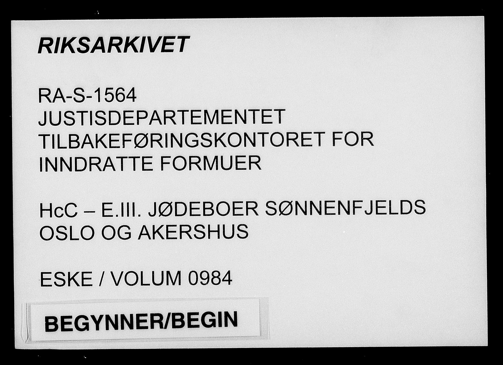 Justisdepartementet, Tilbakeføringskontoret for inndratte formuer, AV/RA-S-1564/H/Hc/Hcc/L0984: --, 1945-1947, p. 1