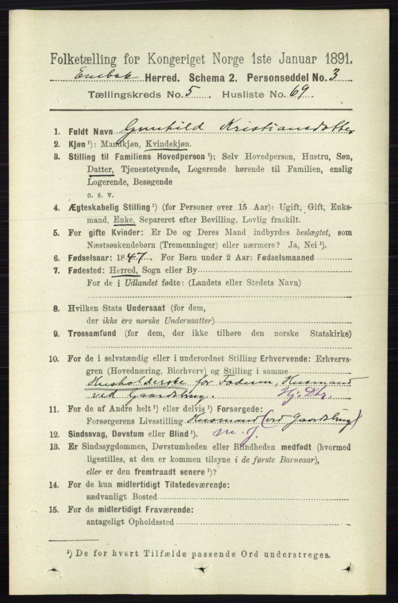 RA, 1891 census for 0229 Enebakk, 1891, p. 2408