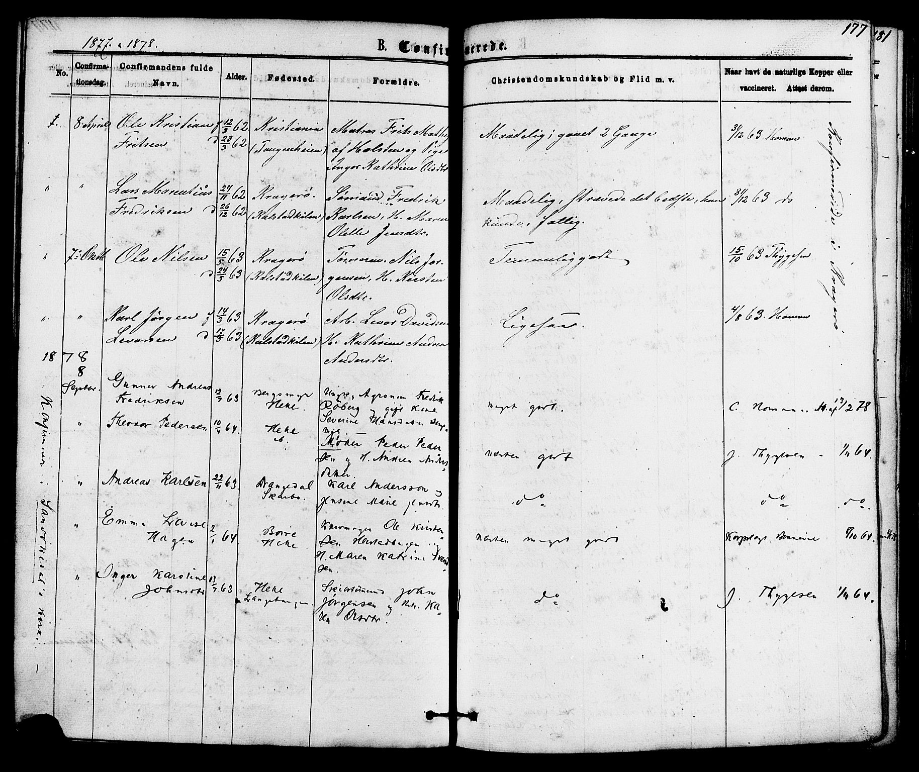 Skåtøy kirkebøker, SAKO/A-304/F/Fa/L0001: Parish register (official) no. I 1, 1874-1883, p. 177