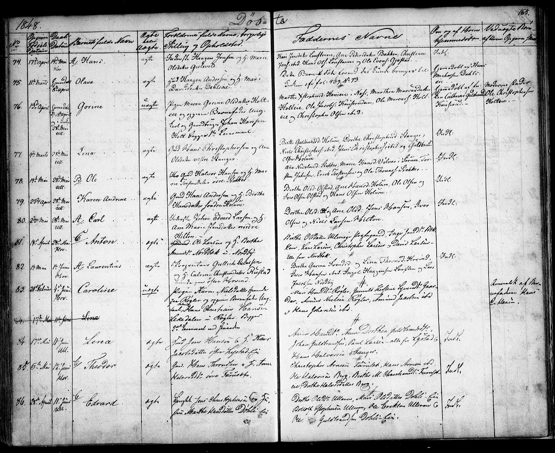 Ullensaker prestekontor Kirkebøker, SAO/A-10236a/F/Fa/L0014.a: Parish register (official) no. I 14A, 1836-1850, p. 165