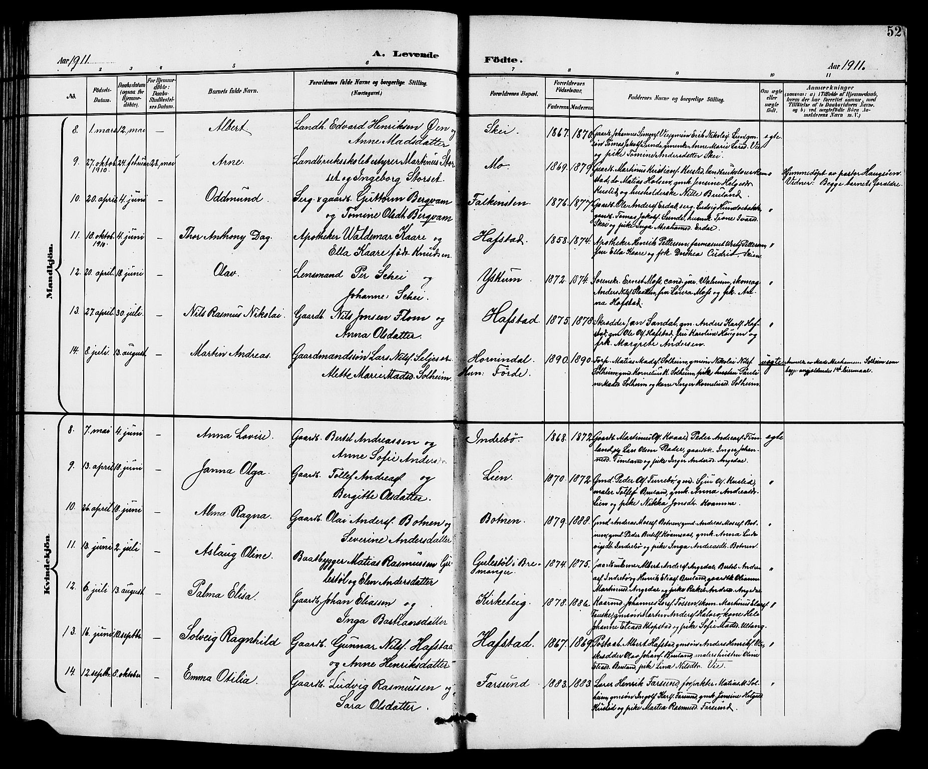 Førde sokneprestembete, SAB/A-79901/H/Hab/Haba/L0003: Parish register (copy) no. A 3, 1899-1924, p. 52