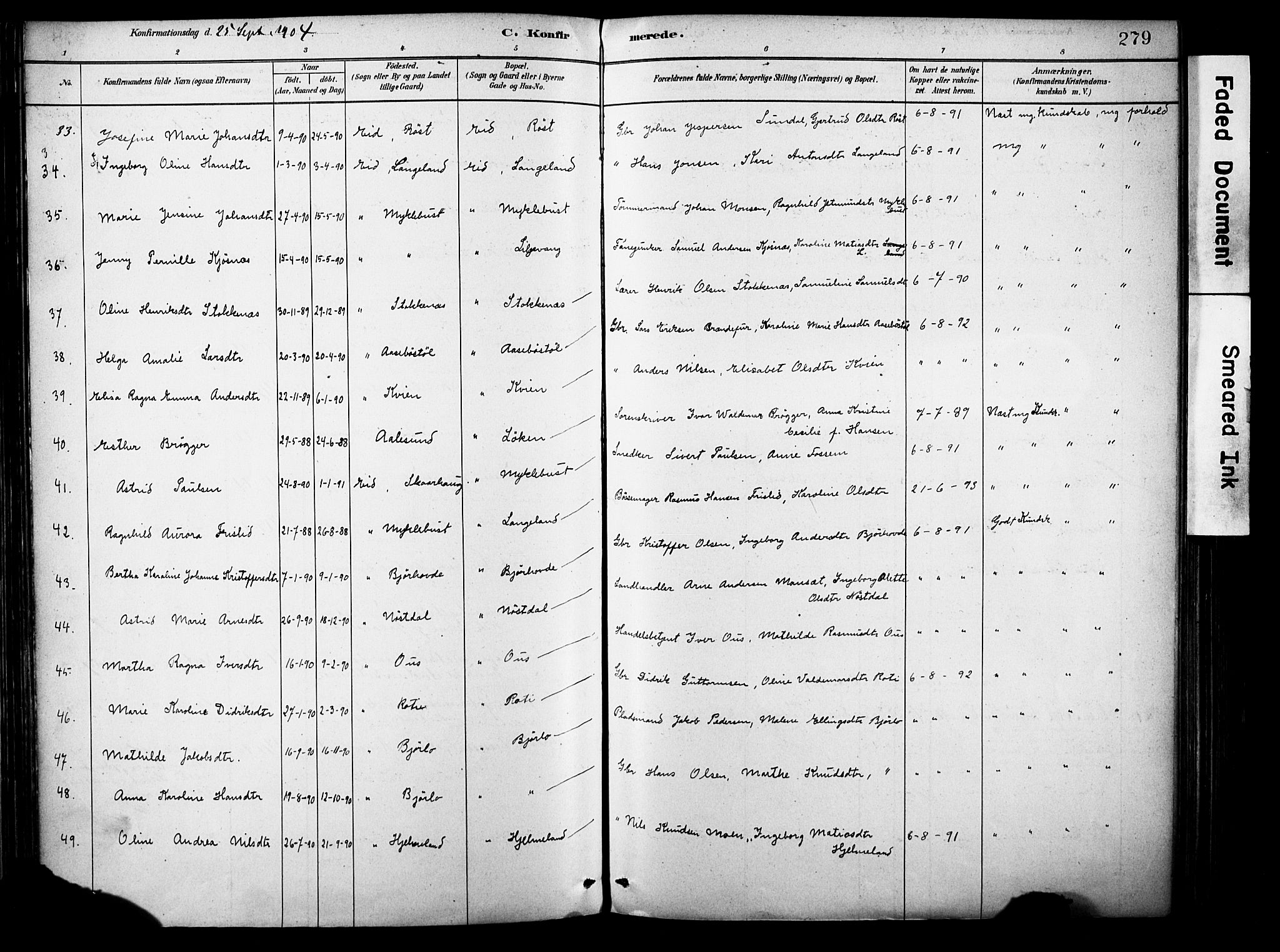 Eid sokneprestembete, AV/SAB-A-82301/H/Haa/Haab/L0001: Parish register (official) no. B 1, 1879-1906, p. 279