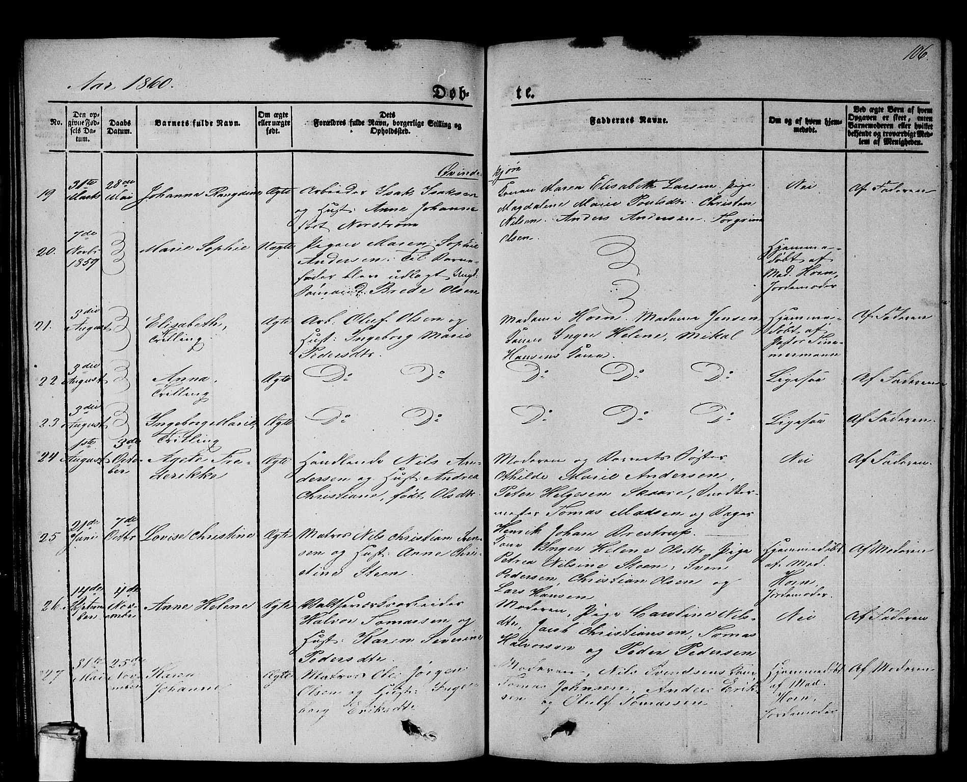 Larvik kirkebøker, SAKO/A-352/G/Gb/L0002: Parish register (copy) no. II 2, 1843-1866, p. 106