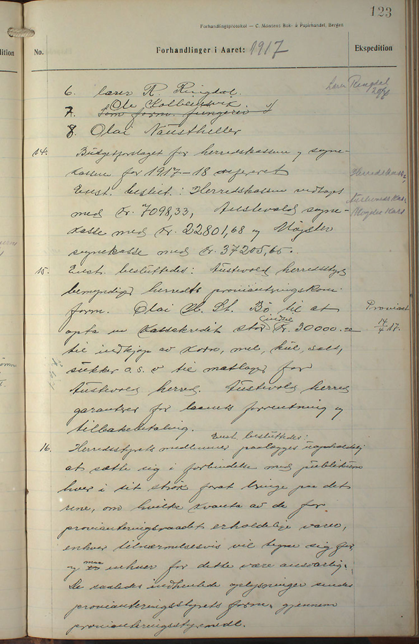 Austevoll kommune. Formannskapet, IKAH/1244-021/A/Aa/L0002b: Møtebok for heradstyret, 1910-1919, p. 247