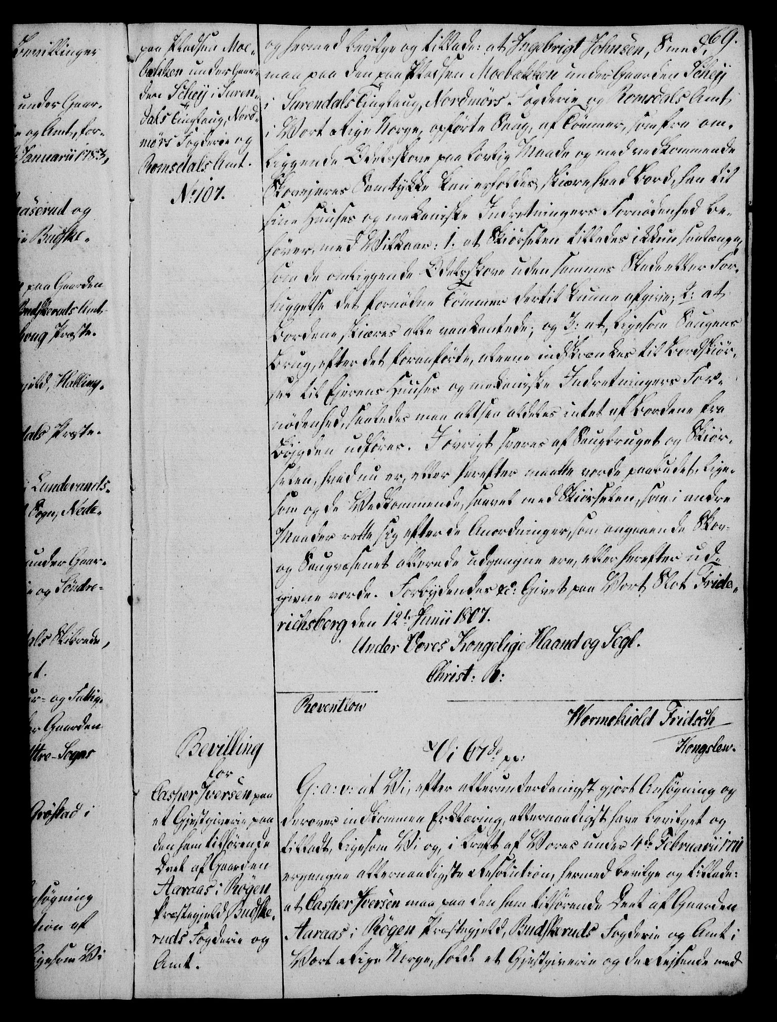 Rentekammeret, Kammerkanselliet, RA/EA-3111/G/Gg/Gga/L0019: Norsk ekspedisjonsprotokoll med register (merket RK 53.19), 1807-1810, p. 69