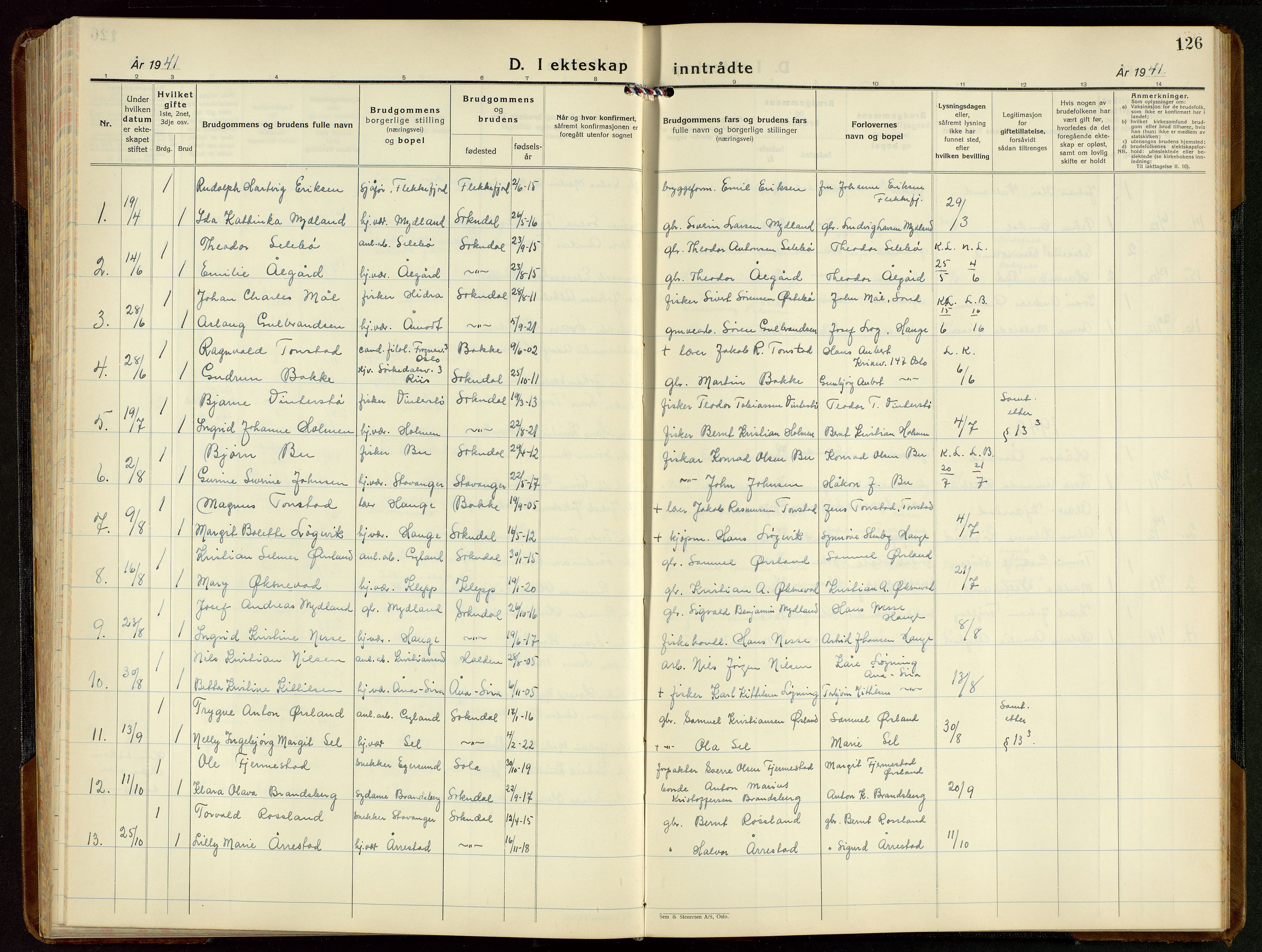 Sokndal sokneprestkontor, AV/SAST-A-101808: Parish register (copy) no. B 9, 1935-1949, p. 126