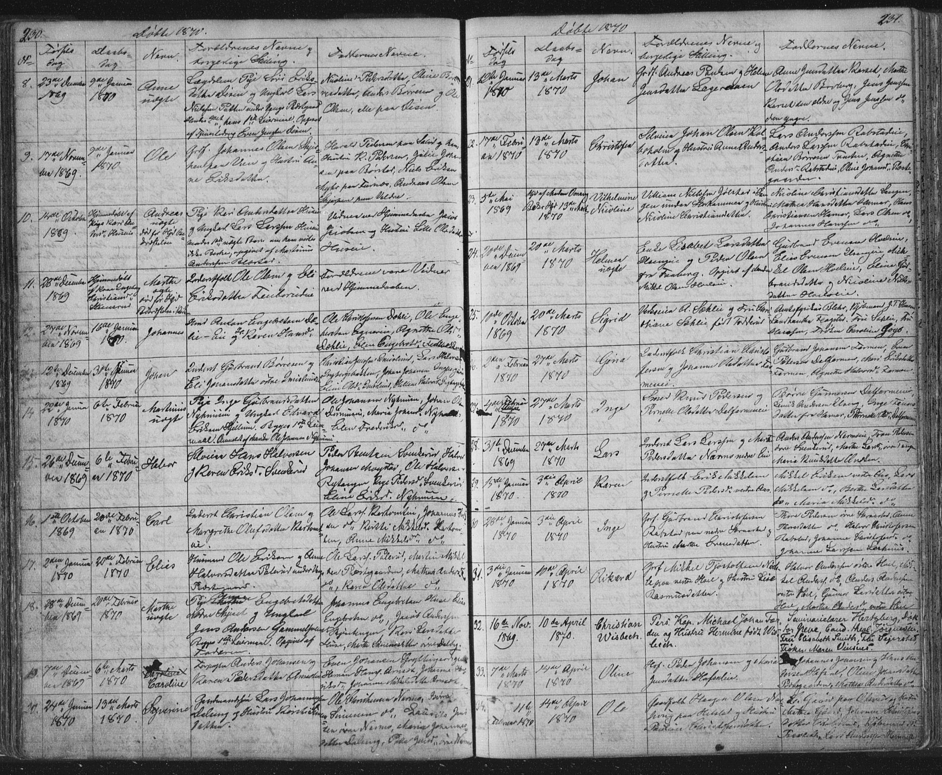 Vang prestekontor, Hedmark, AV/SAH-PREST-008/H/Ha/Hab/L0010A: Parish register (copy) no. 10a, 1854-1896, p. 230-231