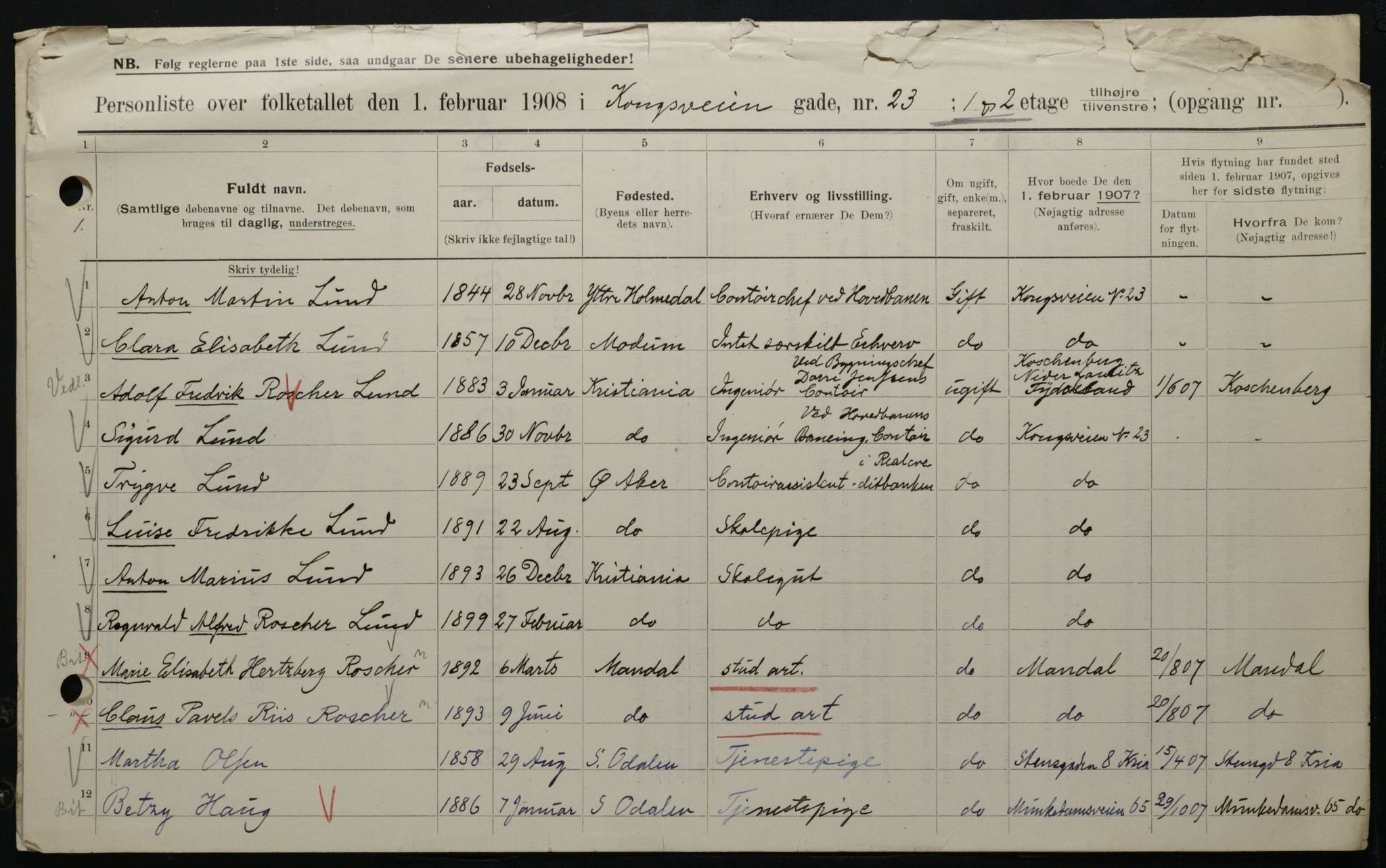 OBA, Municipal Census 1908 for Kristiania, 1908, p. 47463