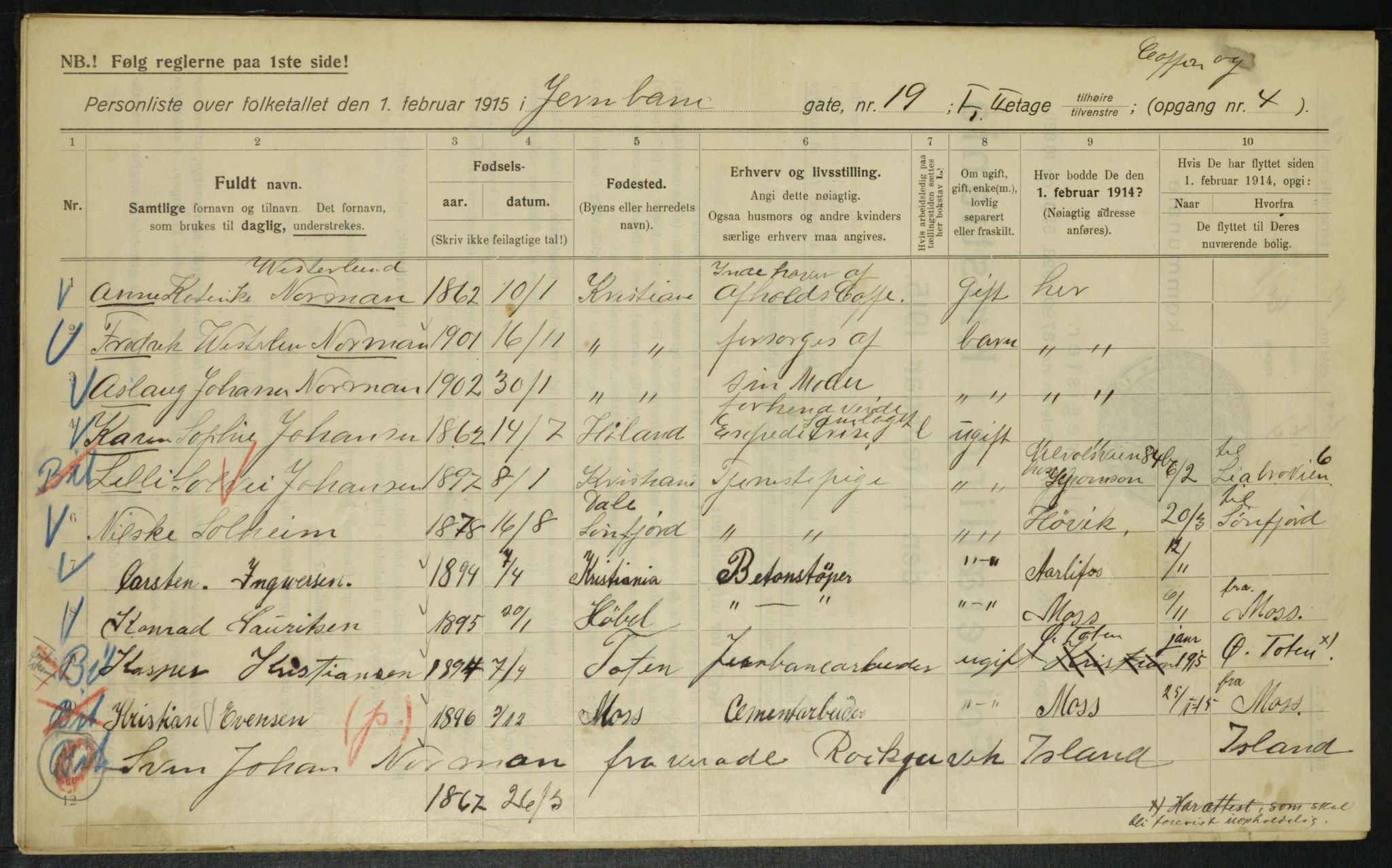 OBA, Municipal Census 1915 for Kristiania, 1915, p. 46372