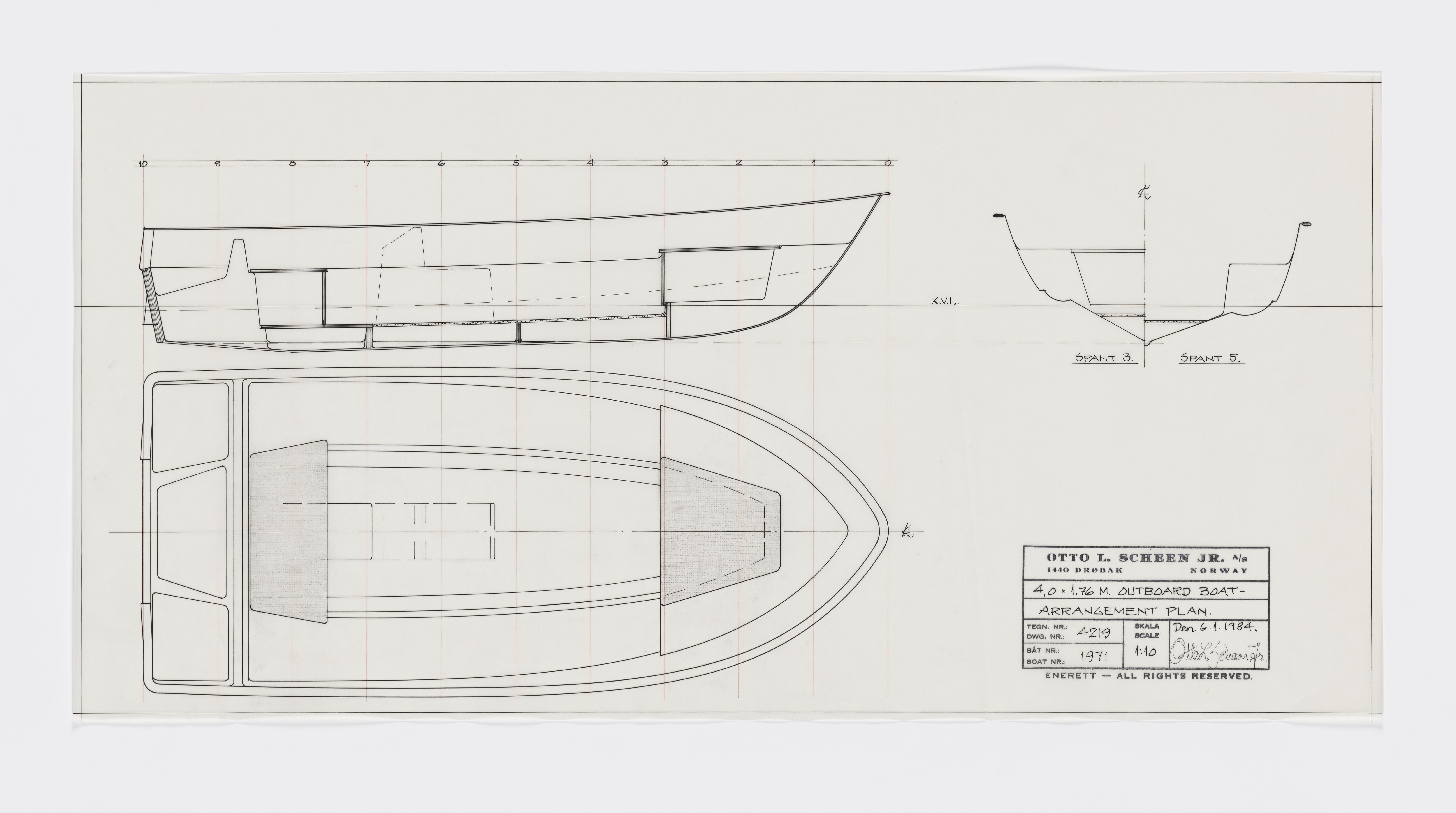 Furuholmen & Scheen, AFM/OM-1003/T/Ta/L0025/0001: Outboard boat / Scheen, 1984