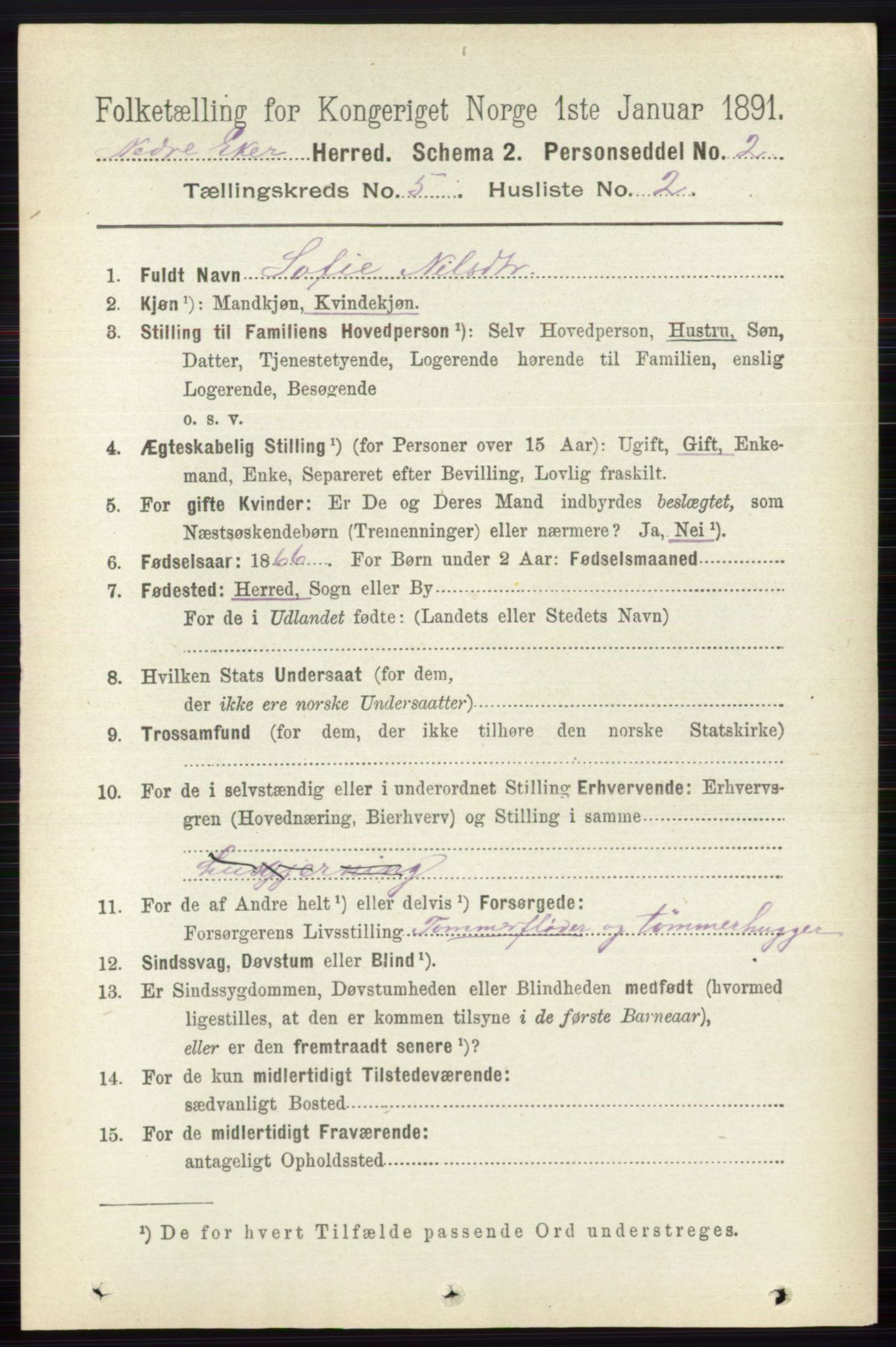 RA, 1891 census for 0625 Nedre Eiker, 1891, p. 2340