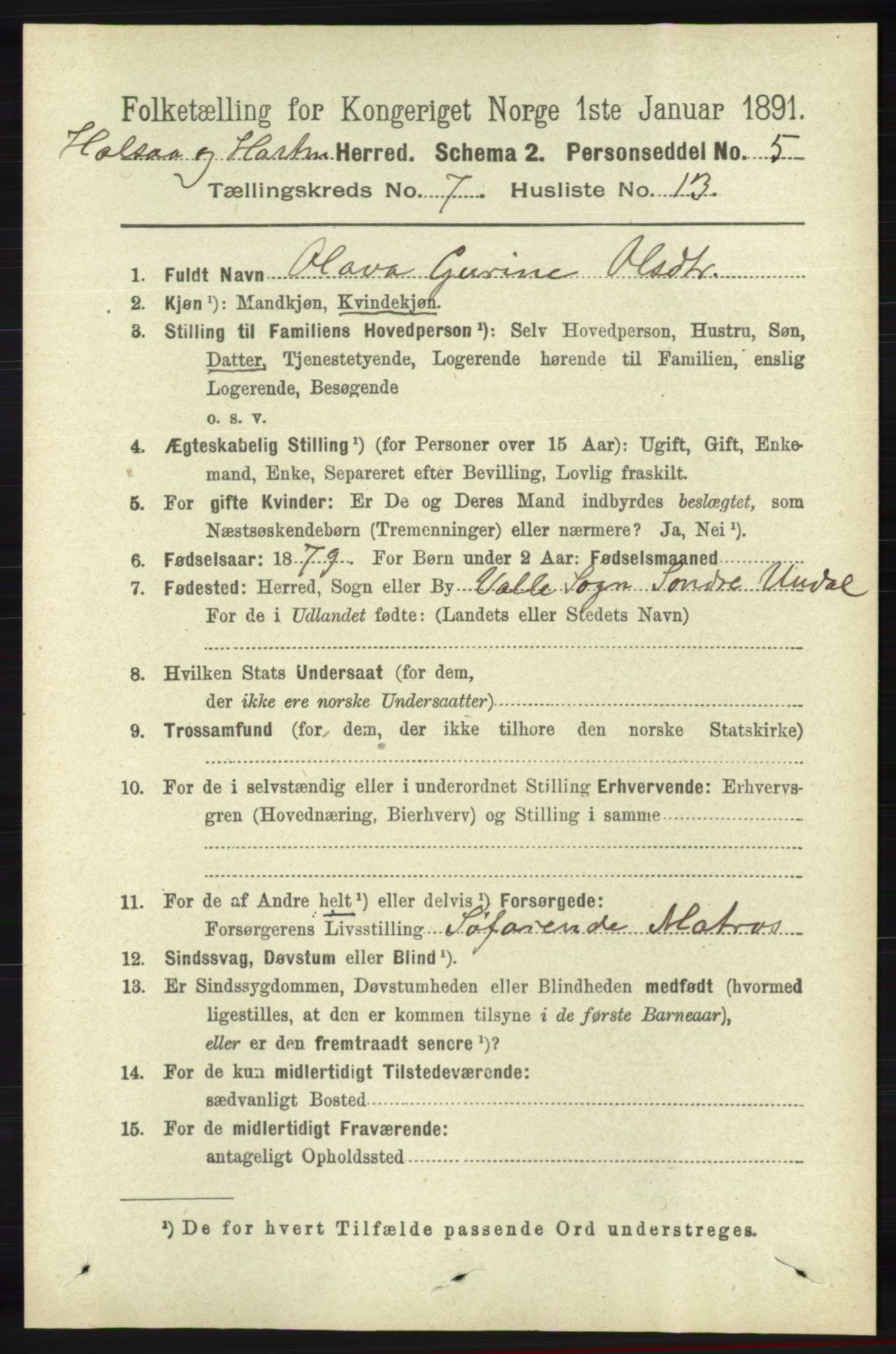 RA, 1891 census for 1019 Halse og Harkmark, 1891, p. 2834