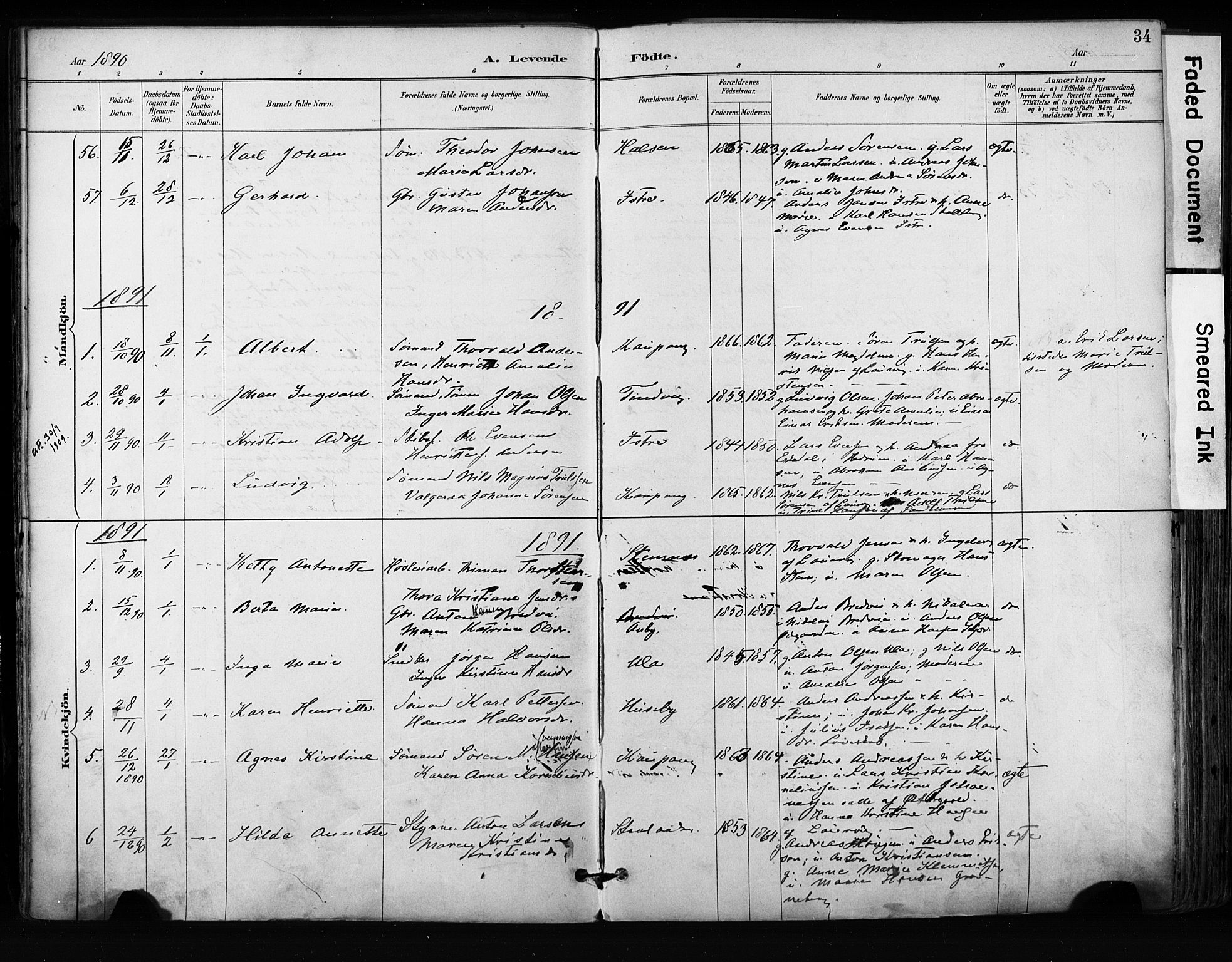 Tjølling kirkebøker, AV/SAKO-A-60/F/Fa/L0009: Parish register (official) no. 9, 1887-1905, p. 34