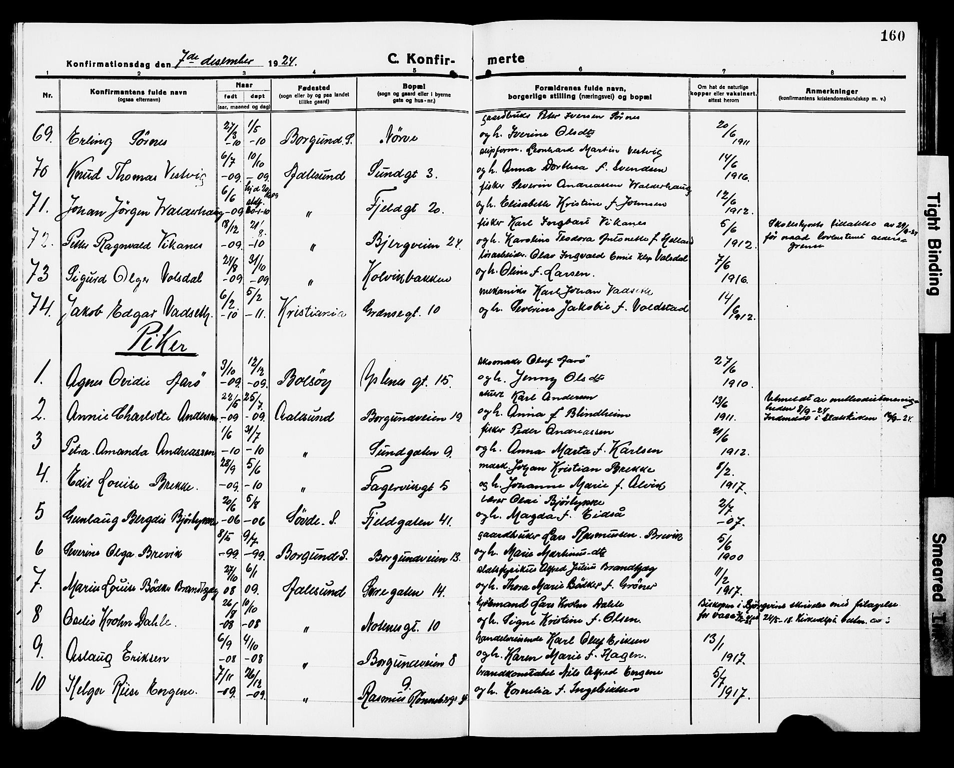 Ministerialprotokoller, klokkerbøker og fødselsregistre - Møre og Romsdal, AV/SAT-A-1454/529/L0472: Parish register (copy) no. 529C09, 1917-1929, p. 160