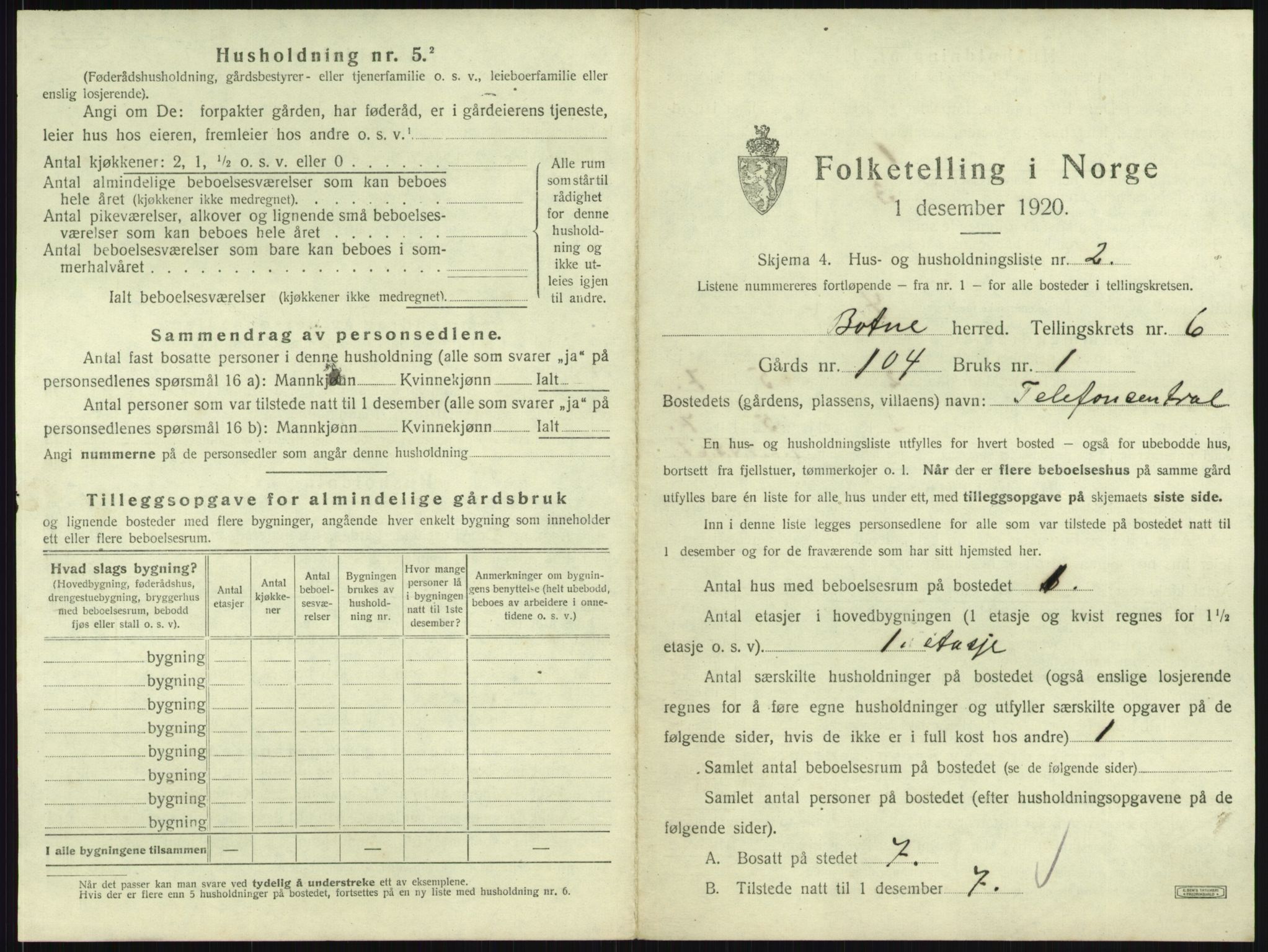 SAKO, 1920 census for Botne, 1920, p. 742