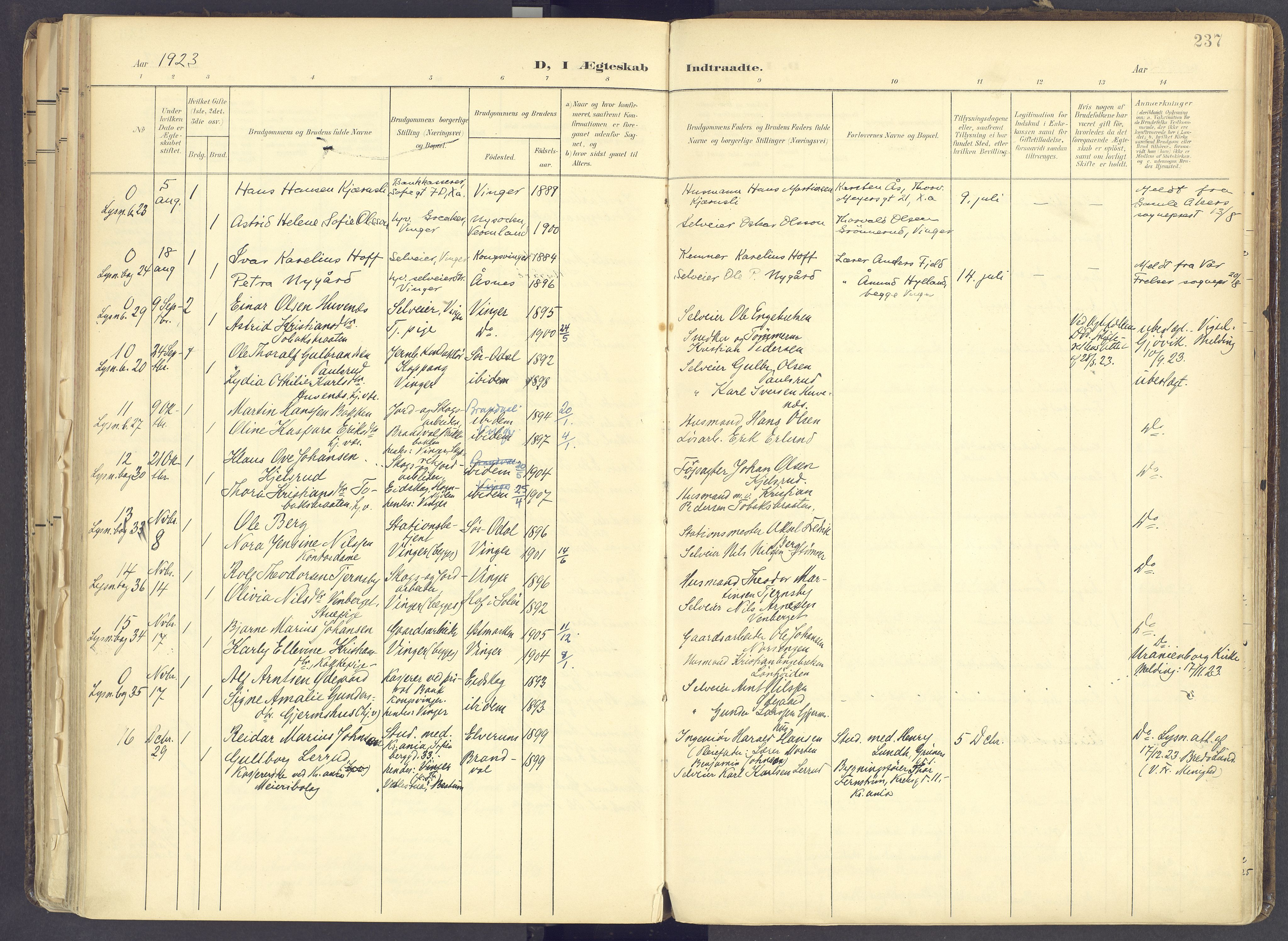 Vinger prestekontor, AV/SAH-PREST-024/H/Ha/Haa/L0017: Parish register (official) no. 17, 1901-1927, p. 237