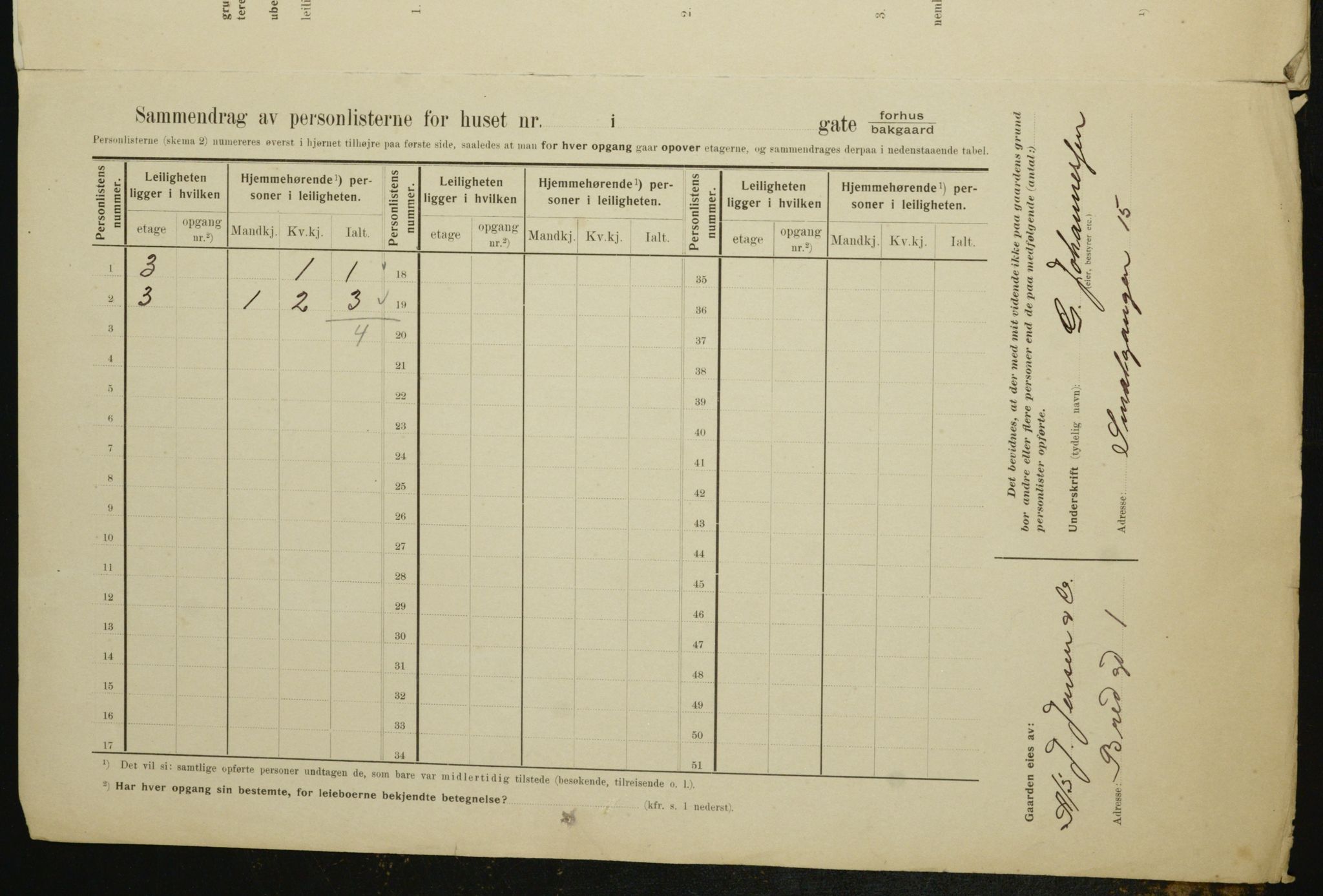 OBA, Municipal Census 1910 for Kristiania, 1910, p. 7830