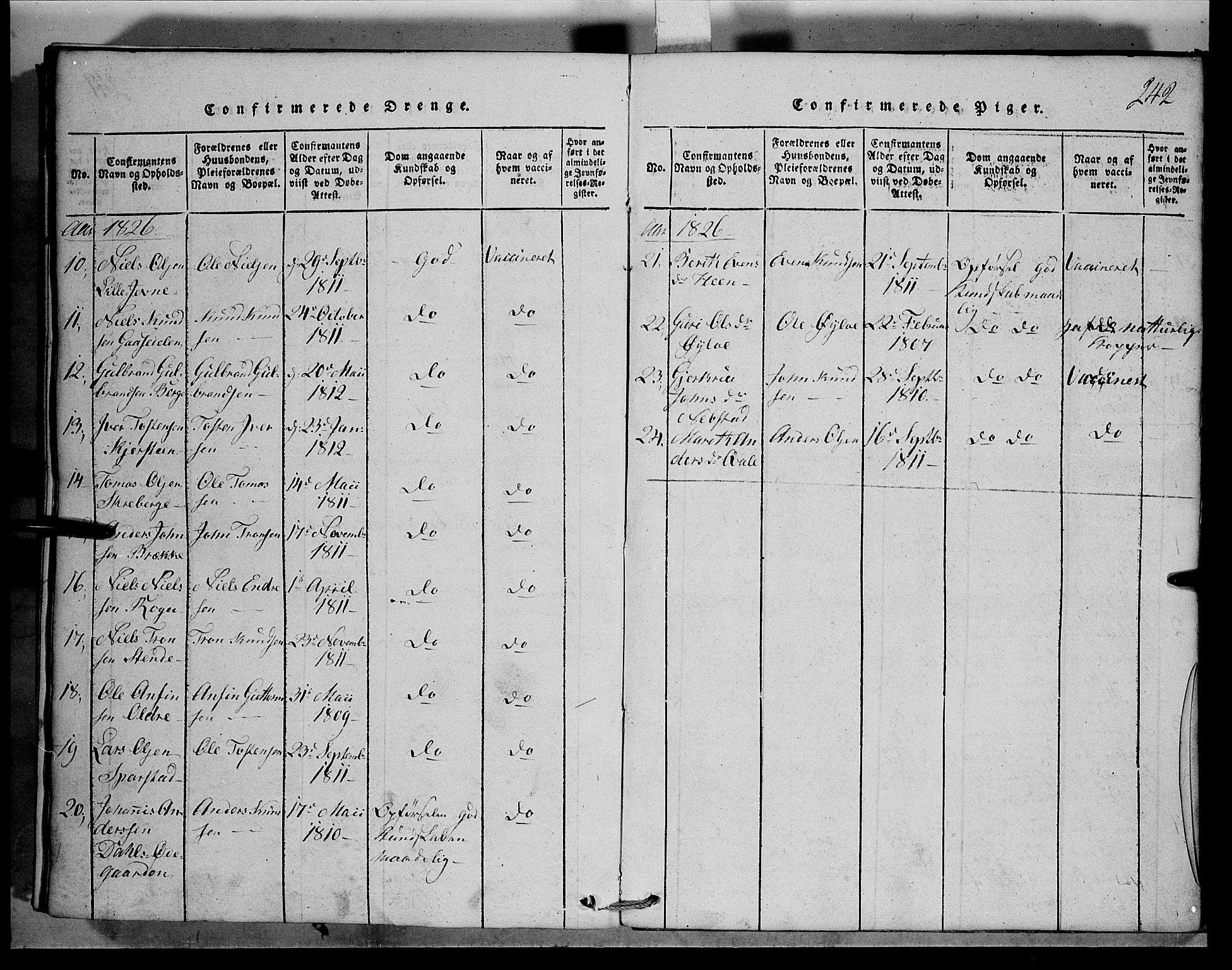 Vang prestekontor, Valdres, SAH/PREST-140/H/Hb/L0001: Parish register (copy) no. 1, 1814-1820, p. 242