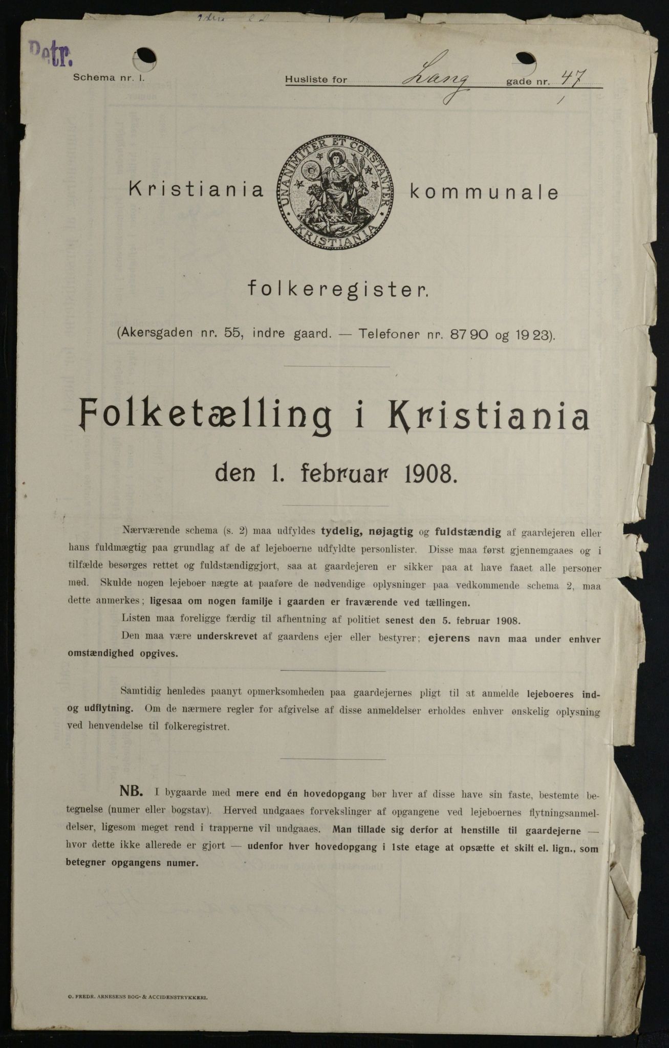 OBA, Municipal Census 1908 for Kristiania, 1908, p. 51067