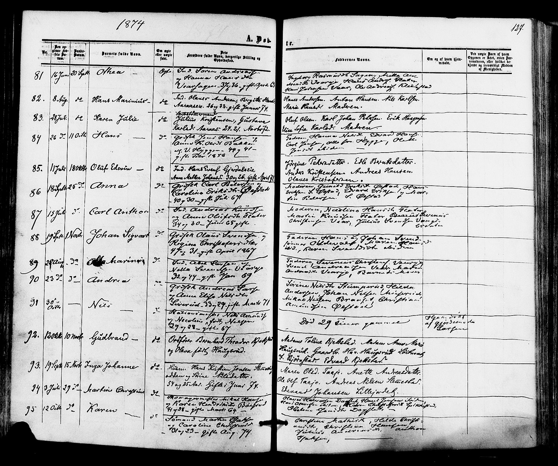 Røyken kirkebøker, AV/SAKO-A-241/F/Fa/L0006: Parish register (official) no. 6, 1857-1875, p. 127
