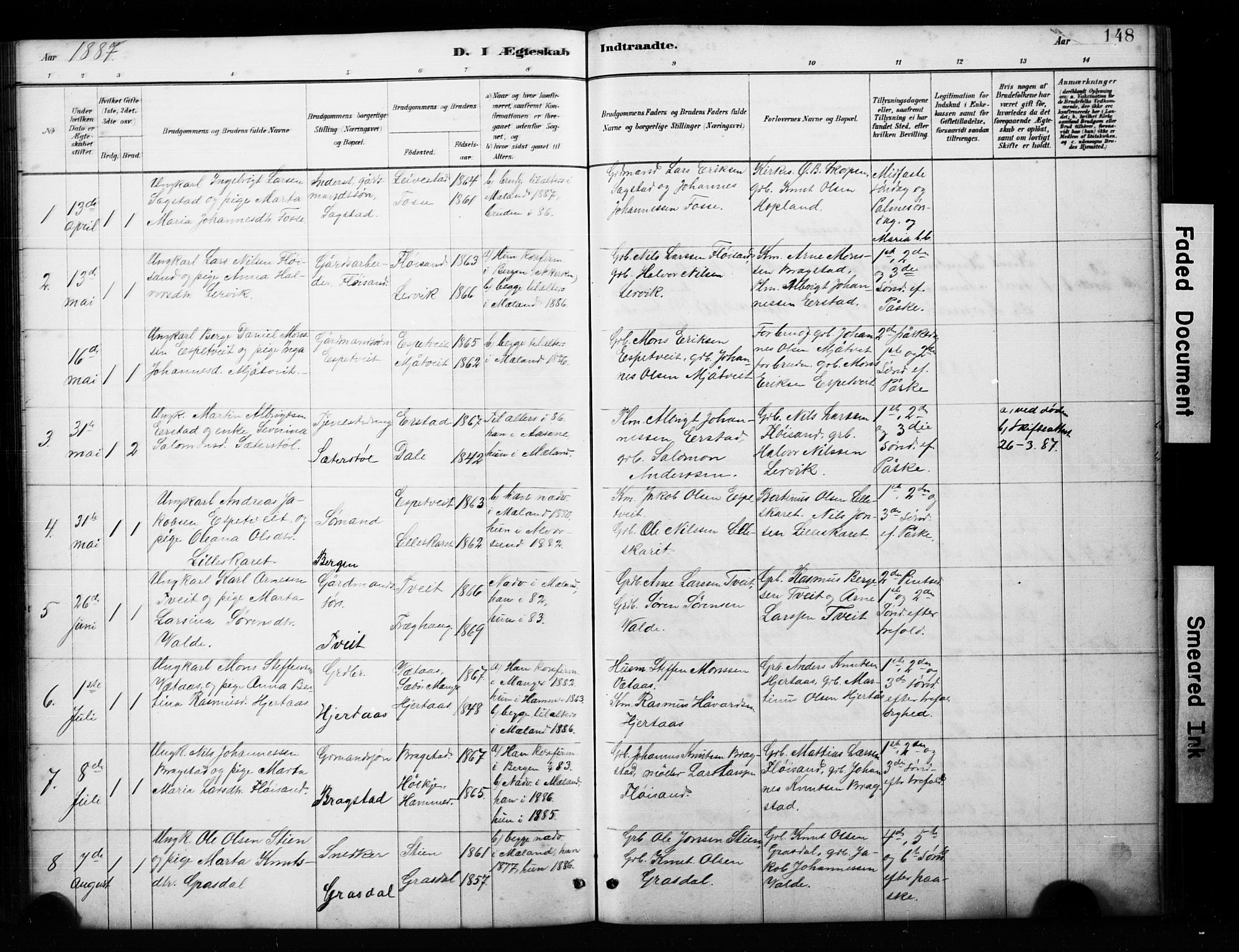 Alversund Sokneprestembete, SAB/A-73901/H/Ha/Hab: Parish register (copy) no. C 3, 1881-1894, p. 148
