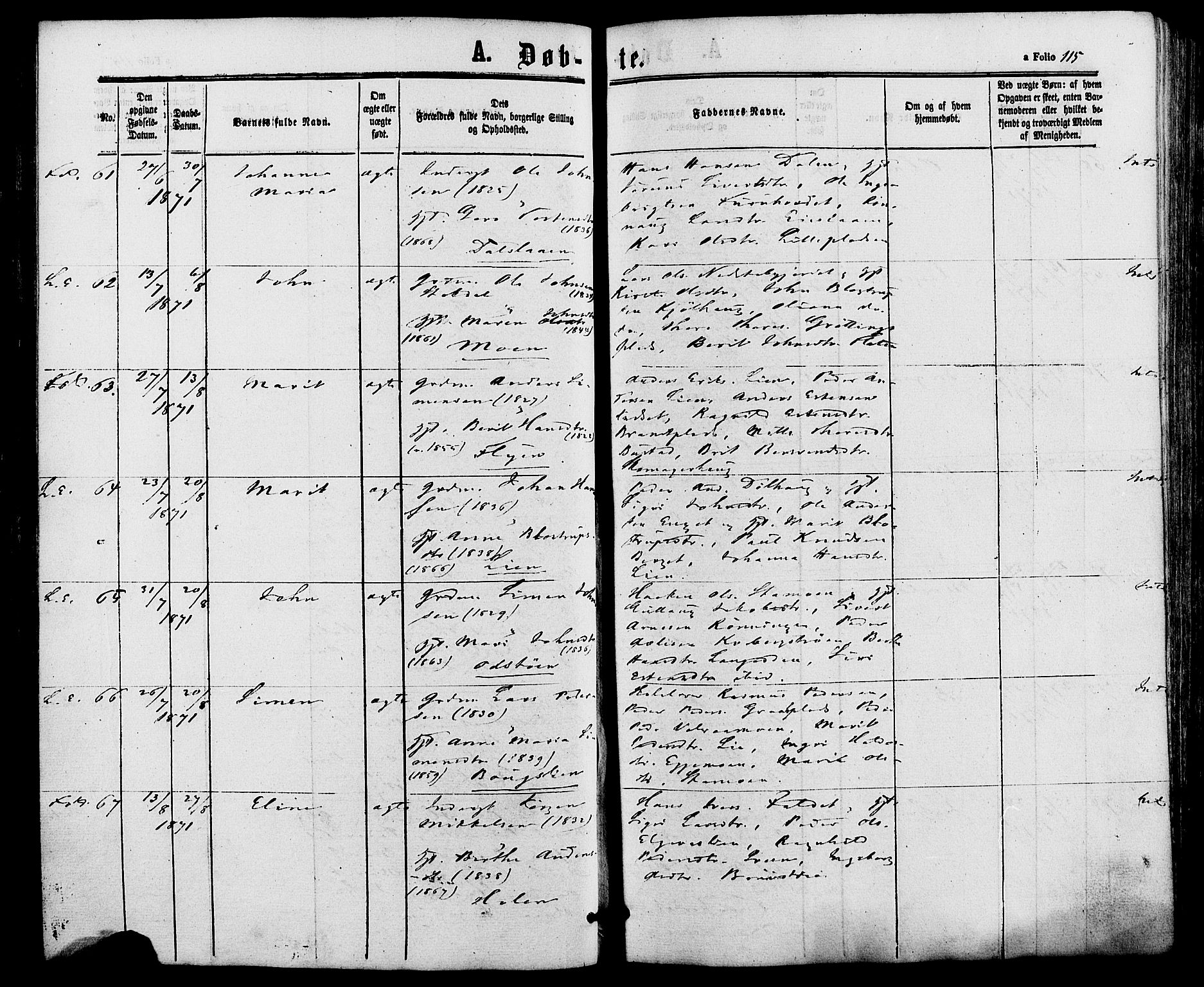 Alvdal prestekontor, SAH/PREST-060/H/Ha/Haa/L0001: Parish register (official) no. 1, 1863-1882, p. 115