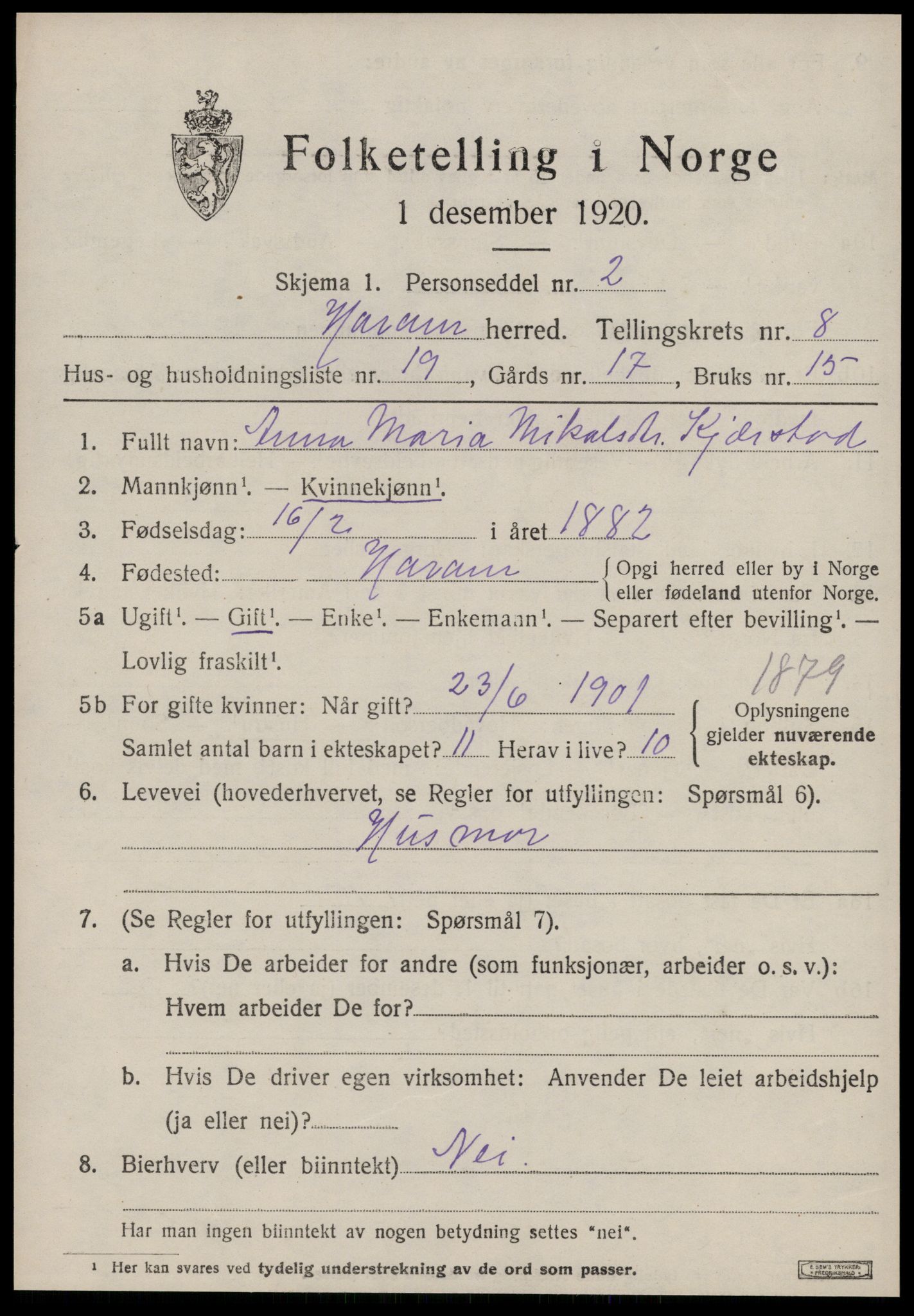 SAT, 1920 census for Haram, 1920, p. 4777