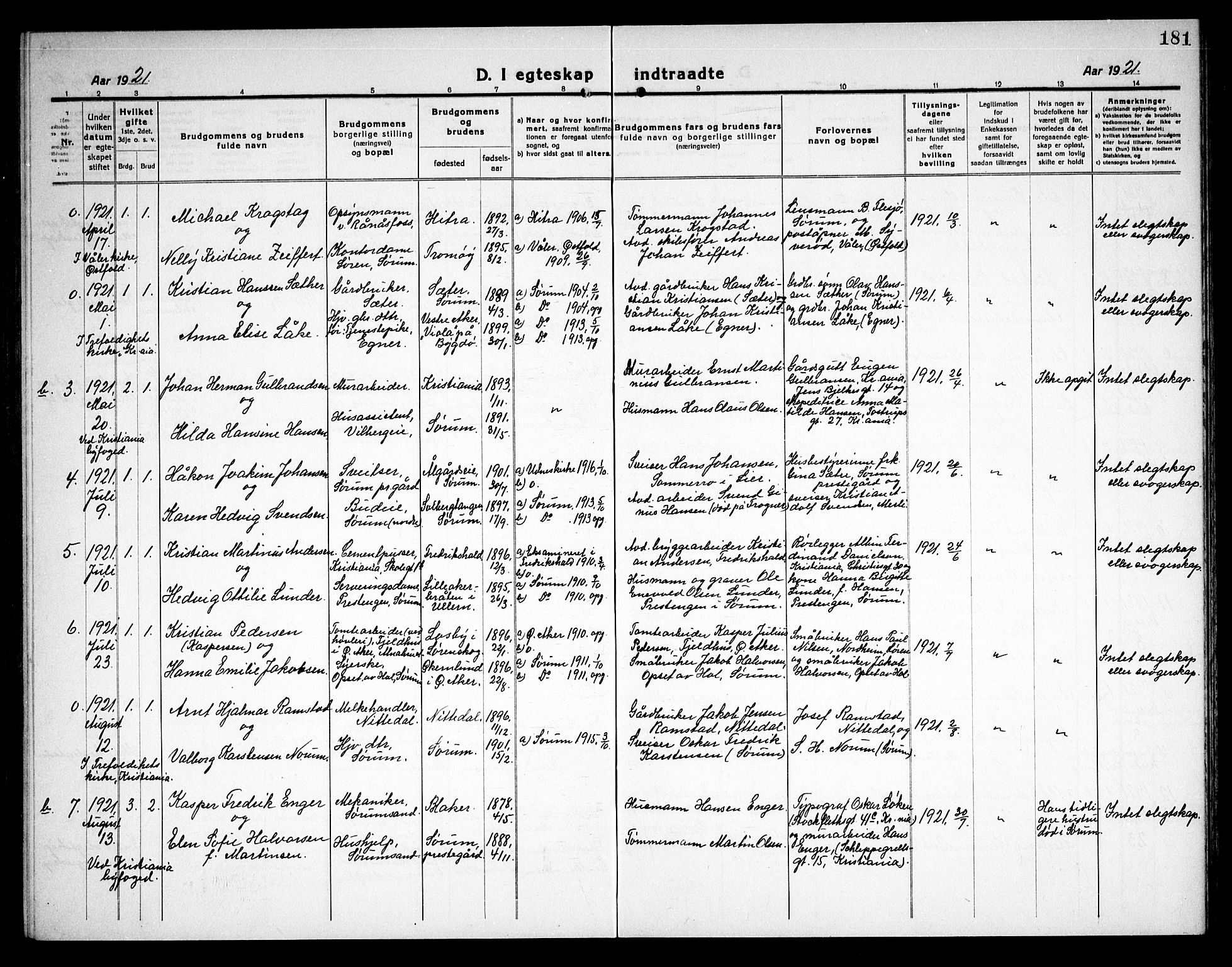 Sørum prestekontor Kirkebøker, AV/SAO-A-10303/G/Ga/L0008: Parish register (copy) no. I 8, 1917-1934, p. 181