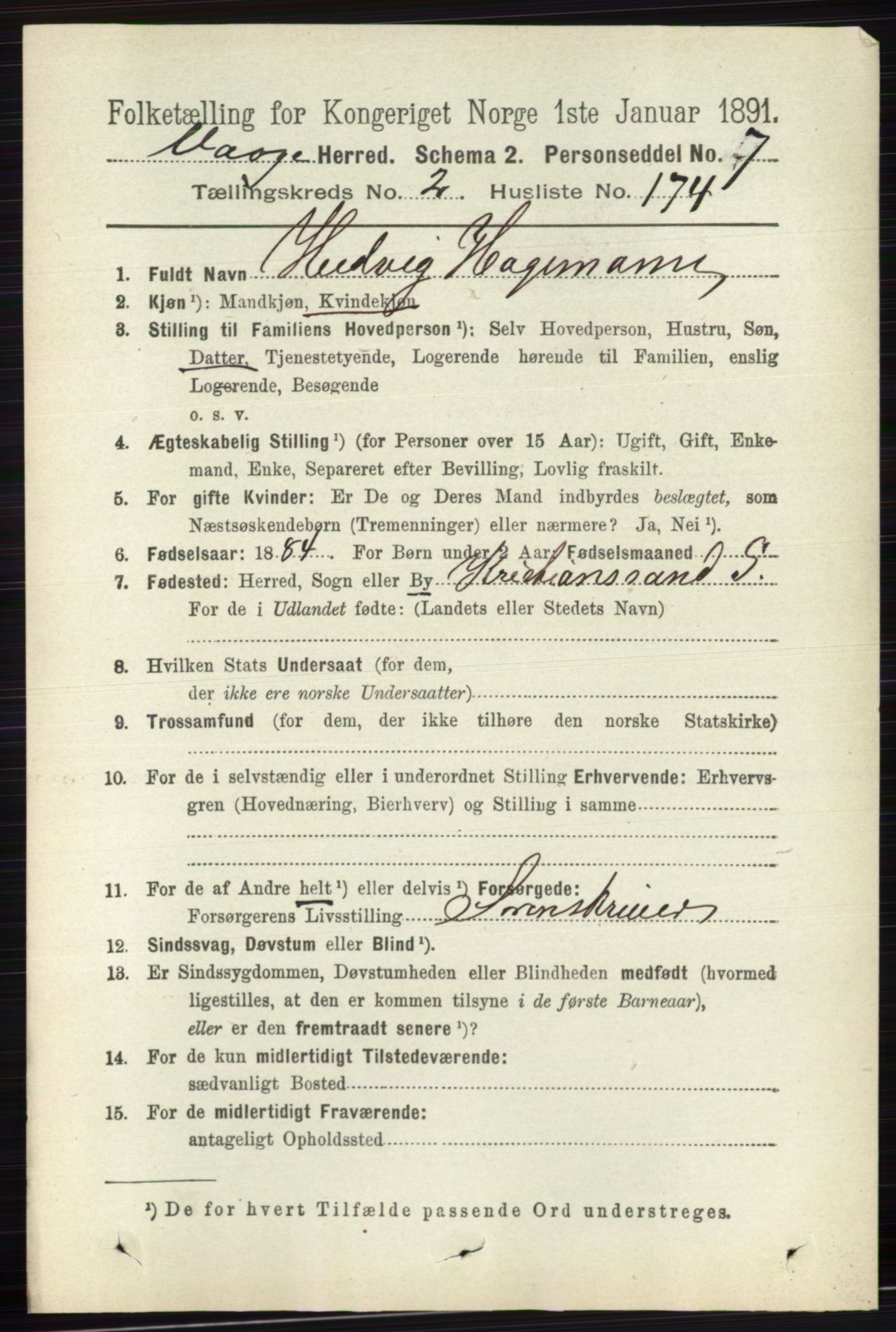 RA, 1891 census for 0515 Vågå, 1891, p. 2177