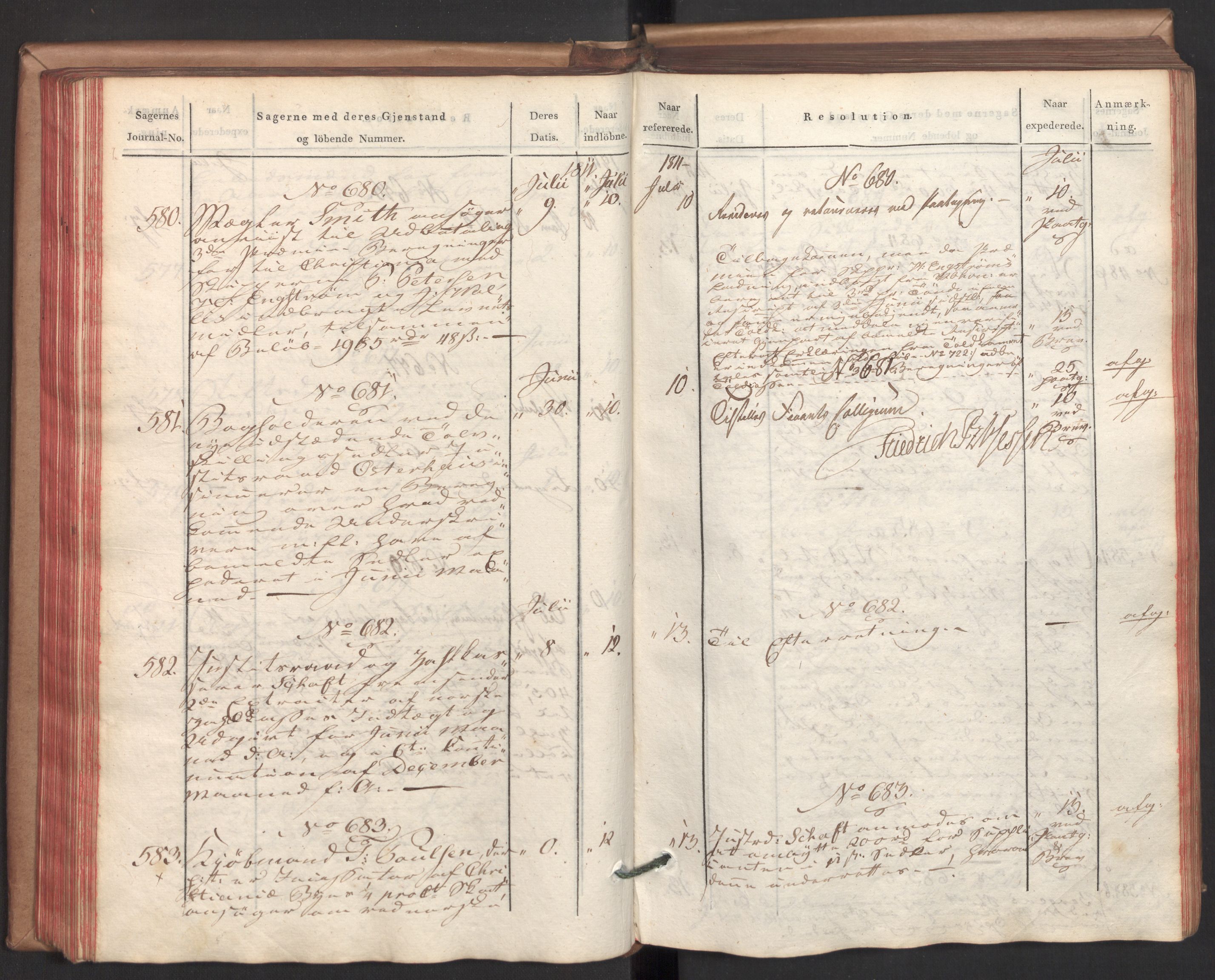 Stattholderembetet 1810-1814, 2. kontor (Kontor B), AV/RA-EA-5432/Ab/L0002: Referatprotokoll,  j.nr. 291-1001,  l.nr. 348-1179, 1811, p. 113