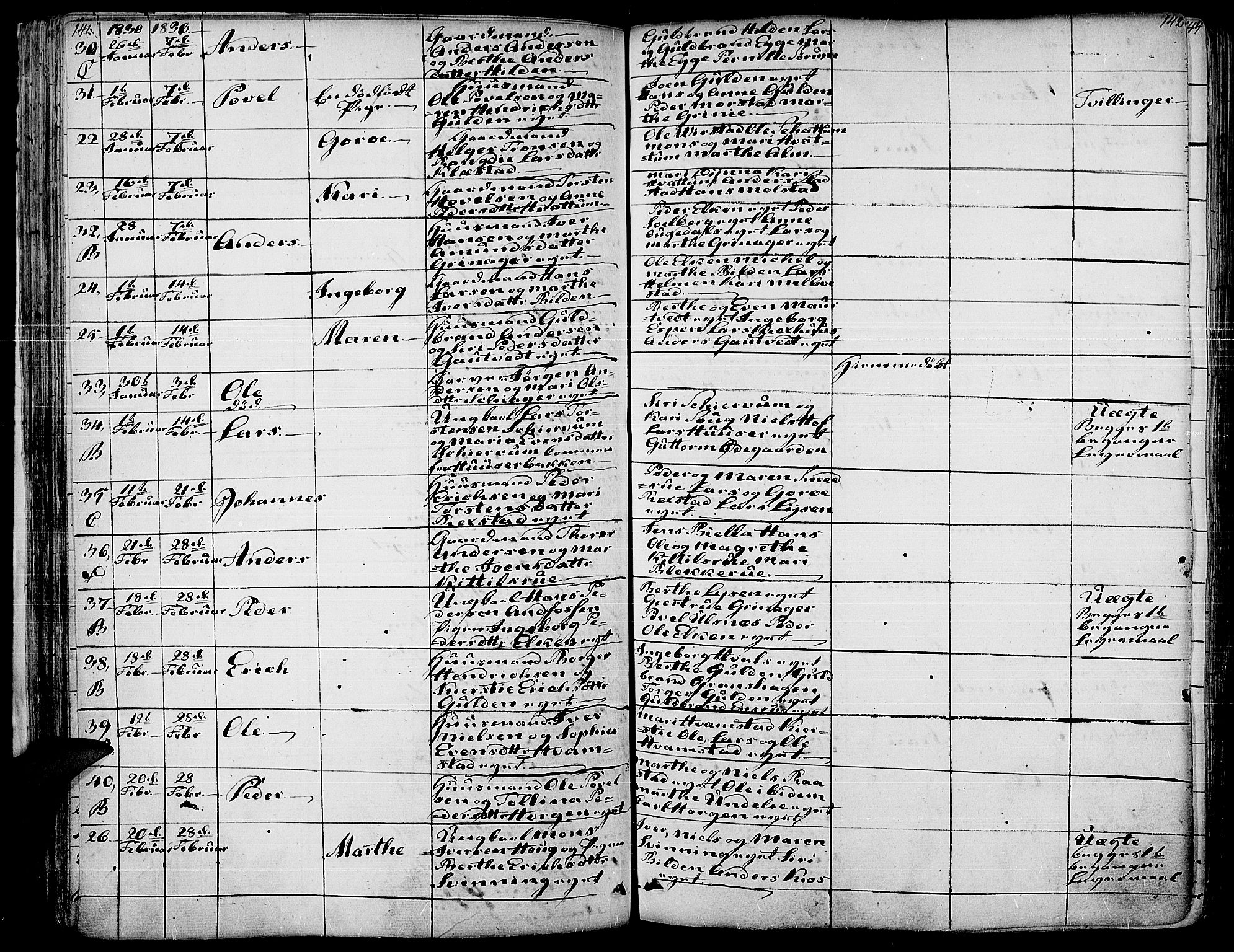 Gran prestekontor, SAH/PREST-112/H/Ha/Haa/L0010: Parish register (official) no. 10, 1824-1842, p. 141-142
