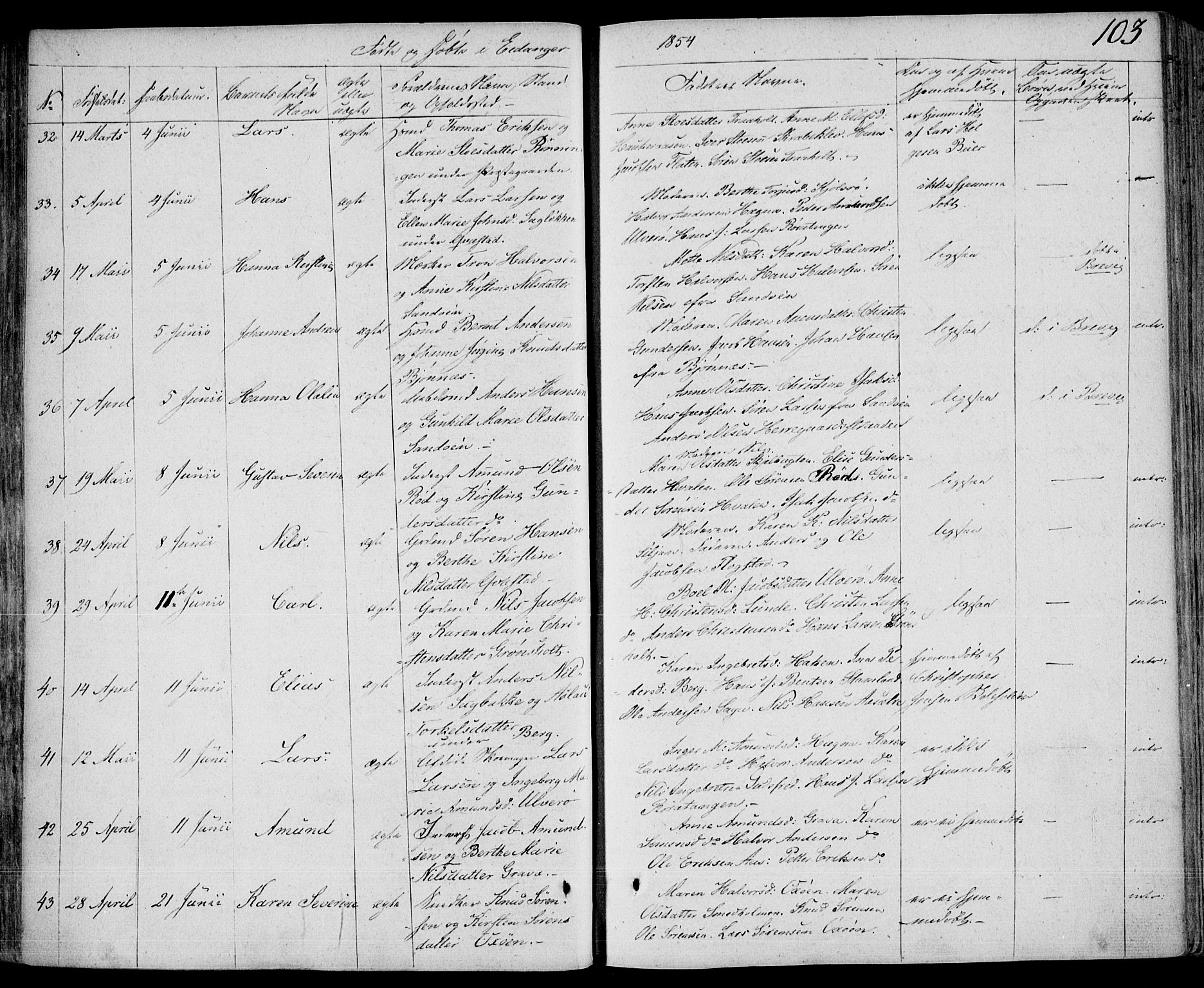 Eidanger kirkebøker, AV/SAKO-A-261/F/Fa/L0008: Parish register (official) no. 8, 1831-1858, p. 103