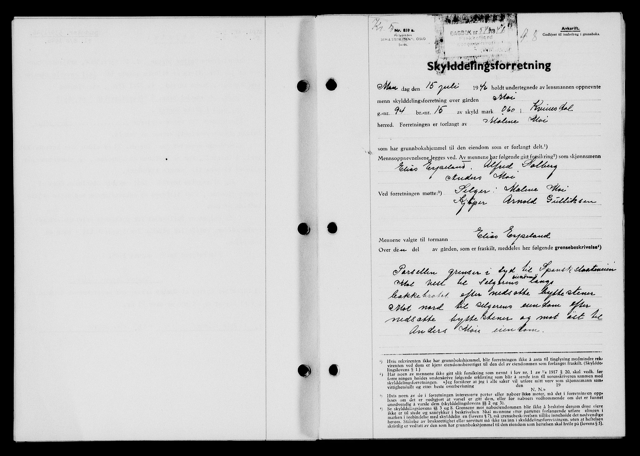 Flekkefjord sorenskriveri, SAK/1221-0001/G/Gb/Gba/L0060: Mortgage book no. A-8, 1945-1946, Diary no: : 541/1946