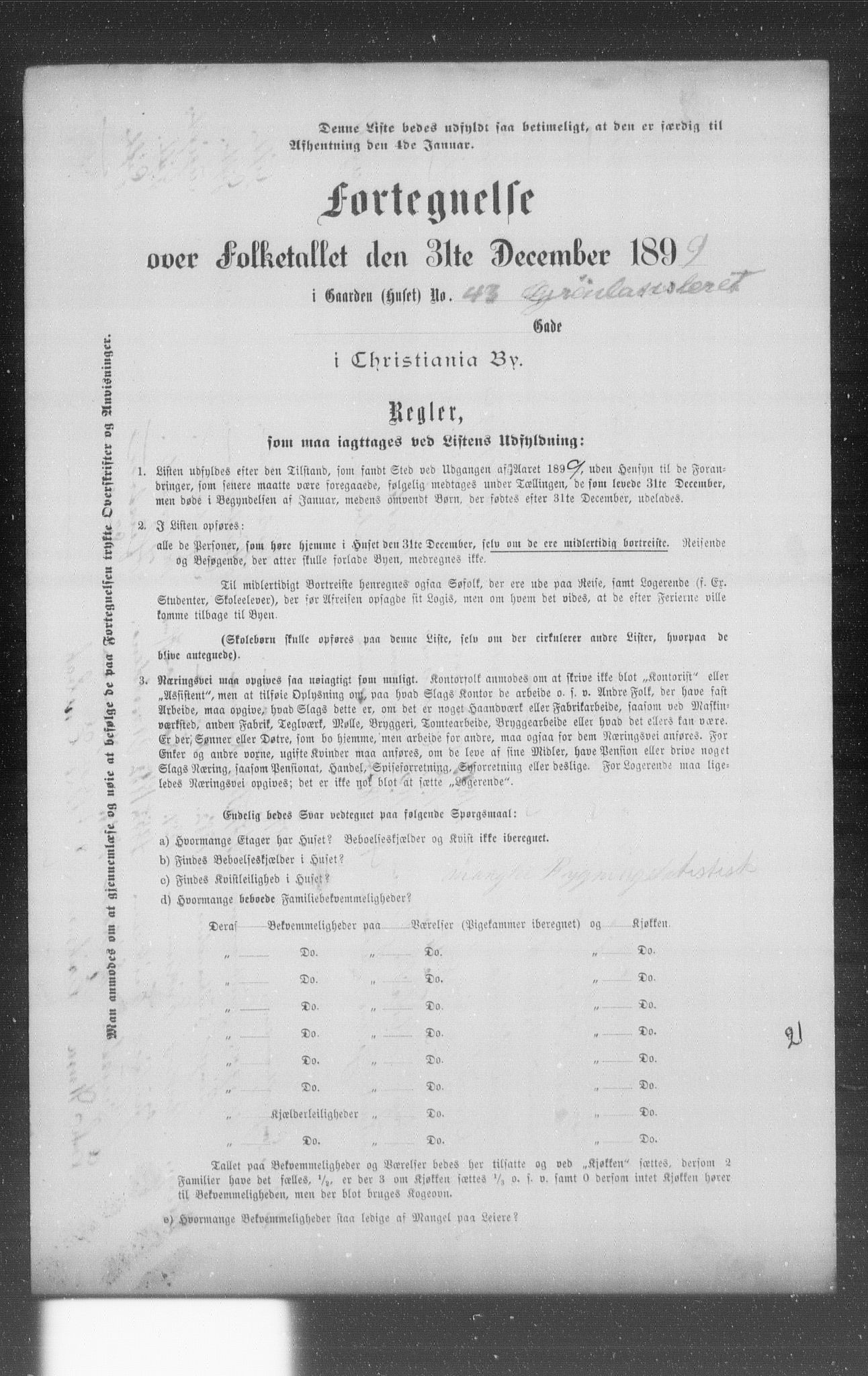OBA, Municipal Census 1899 for Kristiania, 1899, p. 4300