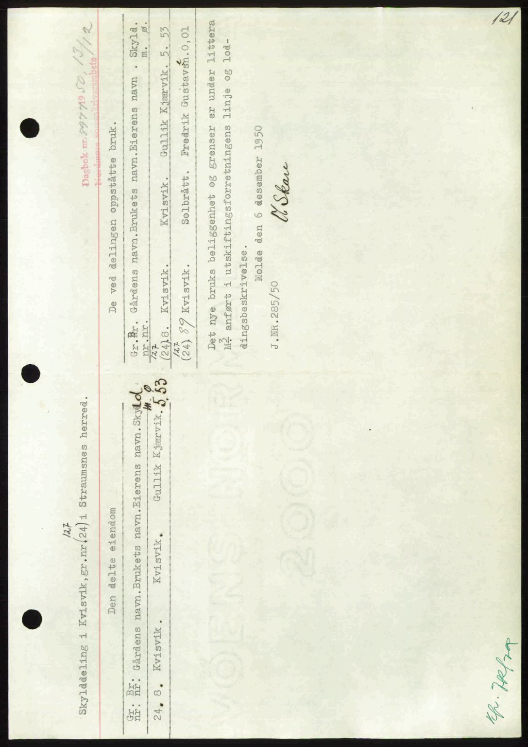 Nordmøre sorenskriveri, AV/SAT-A-4132/1/2/2Ca: Mortgage book no. A117, 1950-1950, Diary no: : 3977/1950