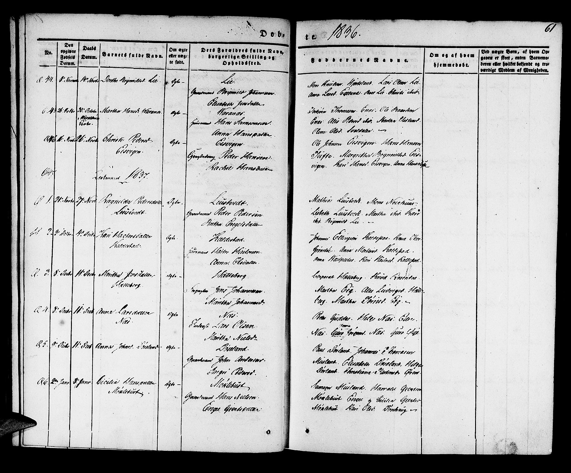 Kvinnherad sokneprestembete, SAB/A-76401/H/Haa: Parish register (official) no. A 6, 1835-1843, p. 61