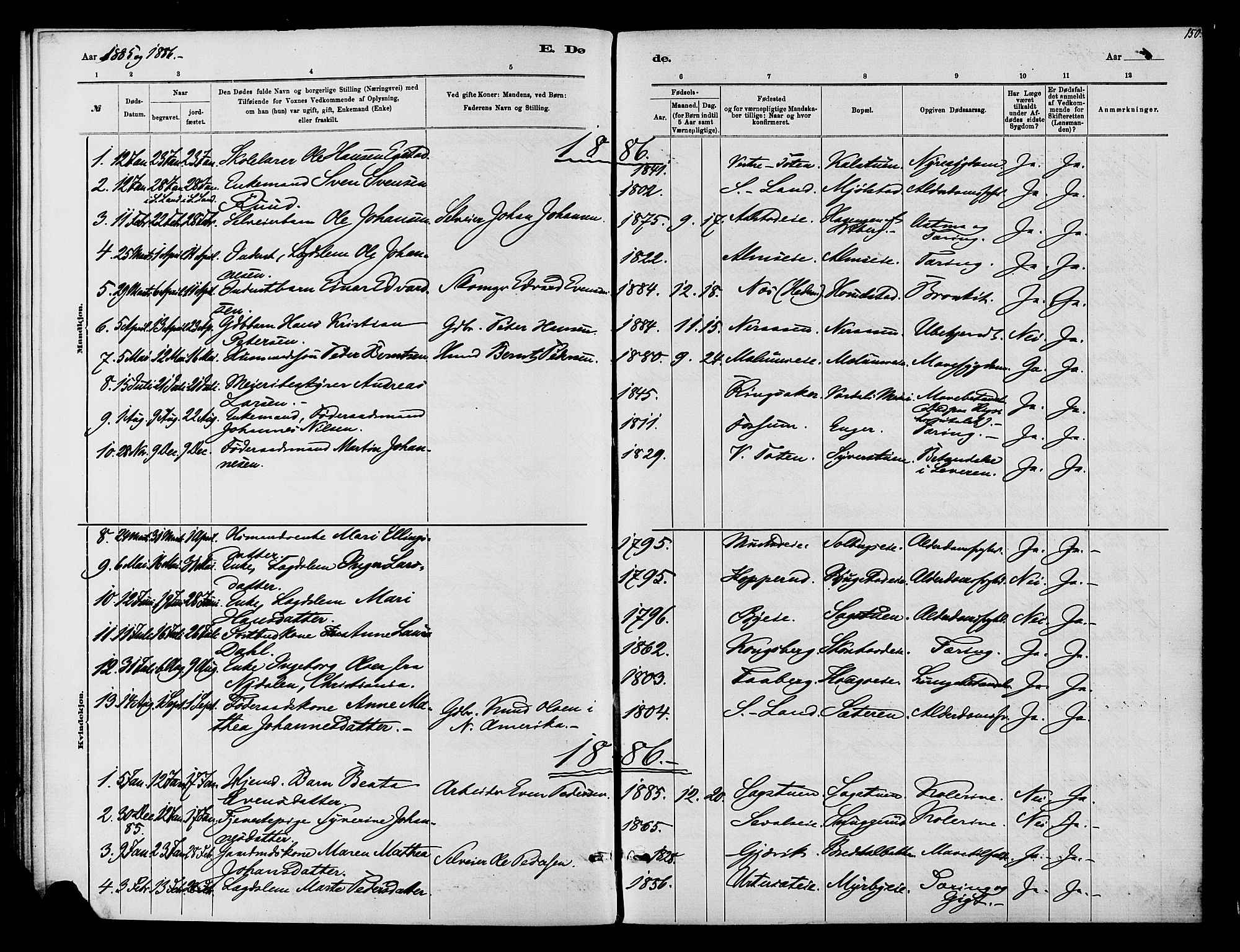 Vardal prestekontor, SAH/PREST-100/H/Ha/Haa/L0010: Parish register (official) no. 10, 1878-1893, p. 150