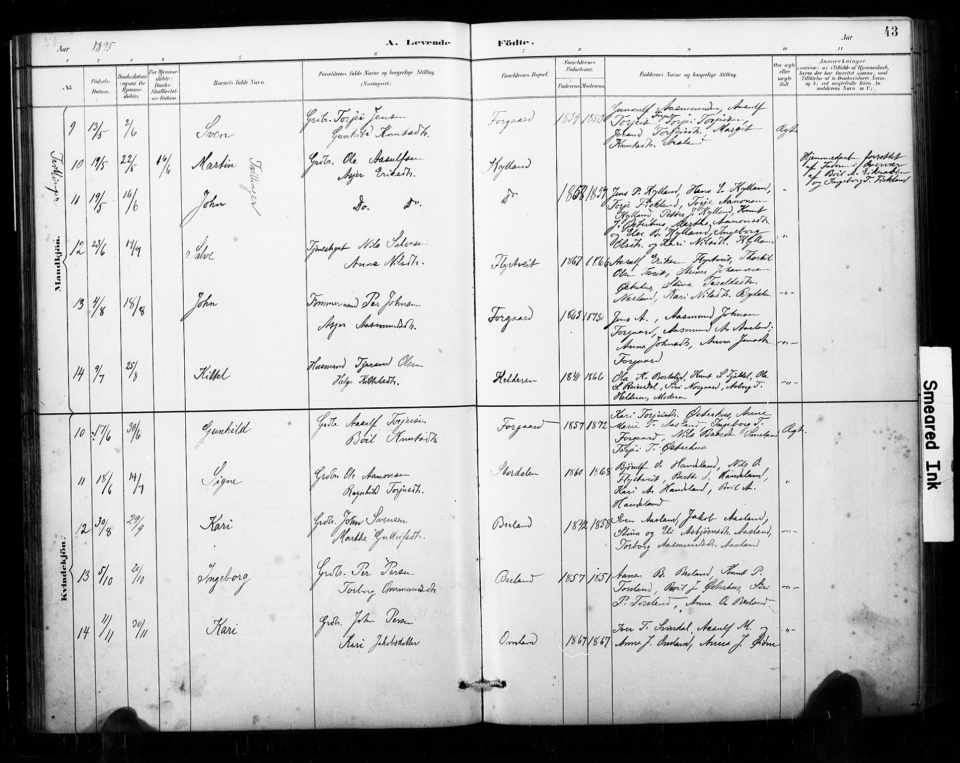 Åseral sokneprestkontor, AV/SAK-1111-0051/F/Fa/L0003: Parish register (official) no. A 3, 1884-1901, p. 43