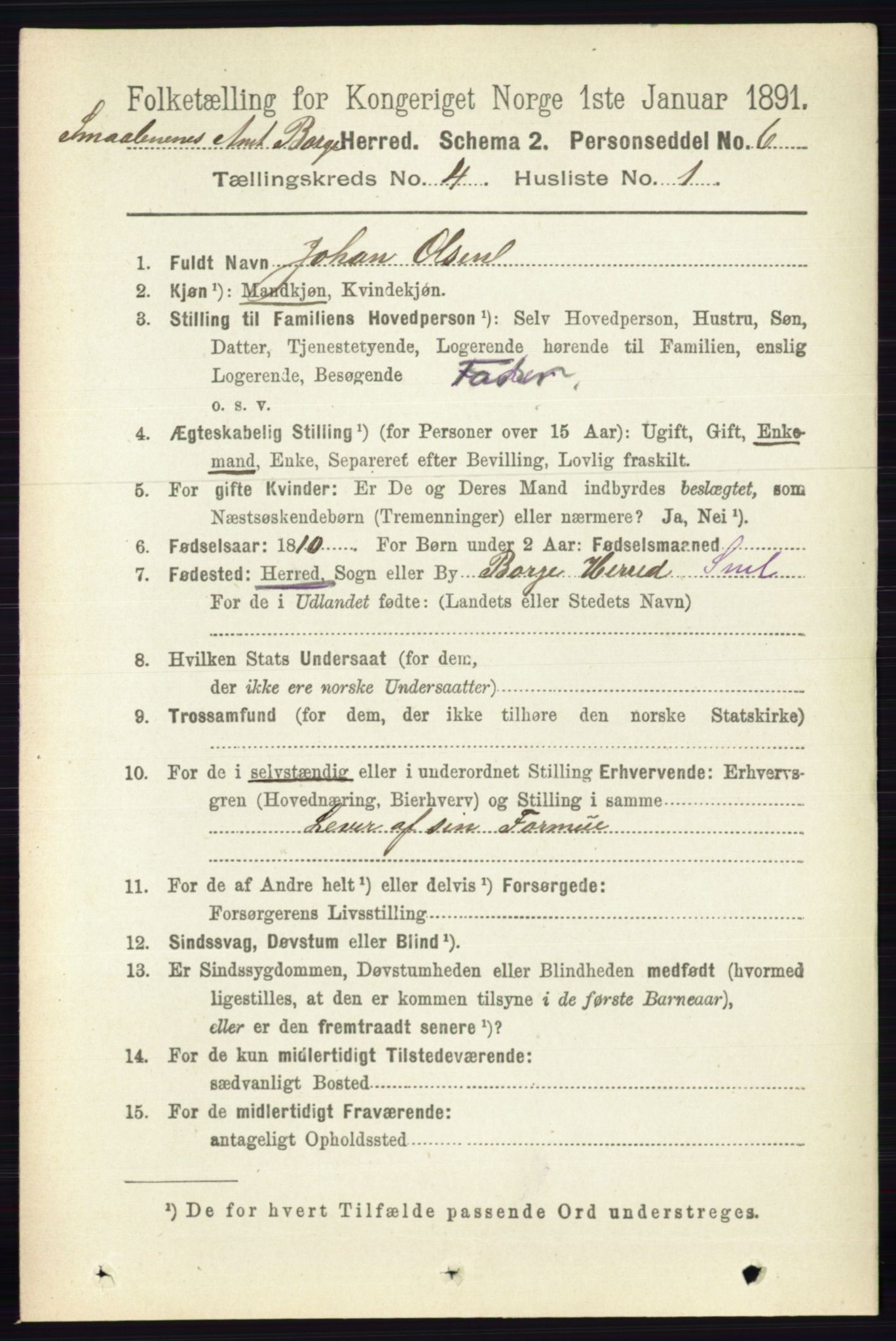 RA, 1891 census for 0113 Borge, 1891, p. 1661